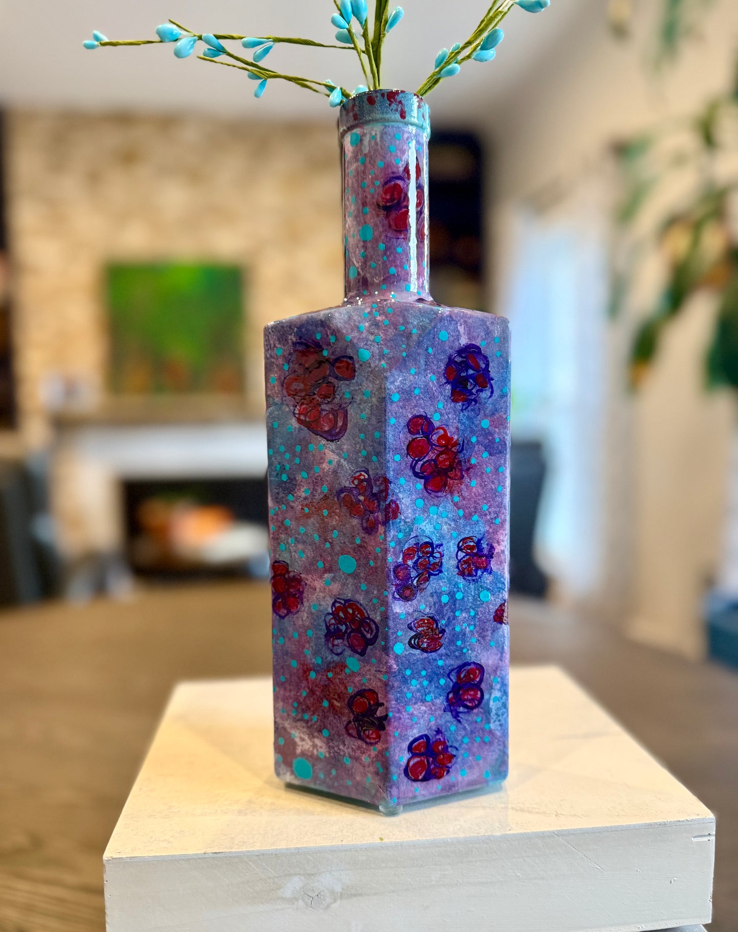 Upcycled abstract colorful flower vase