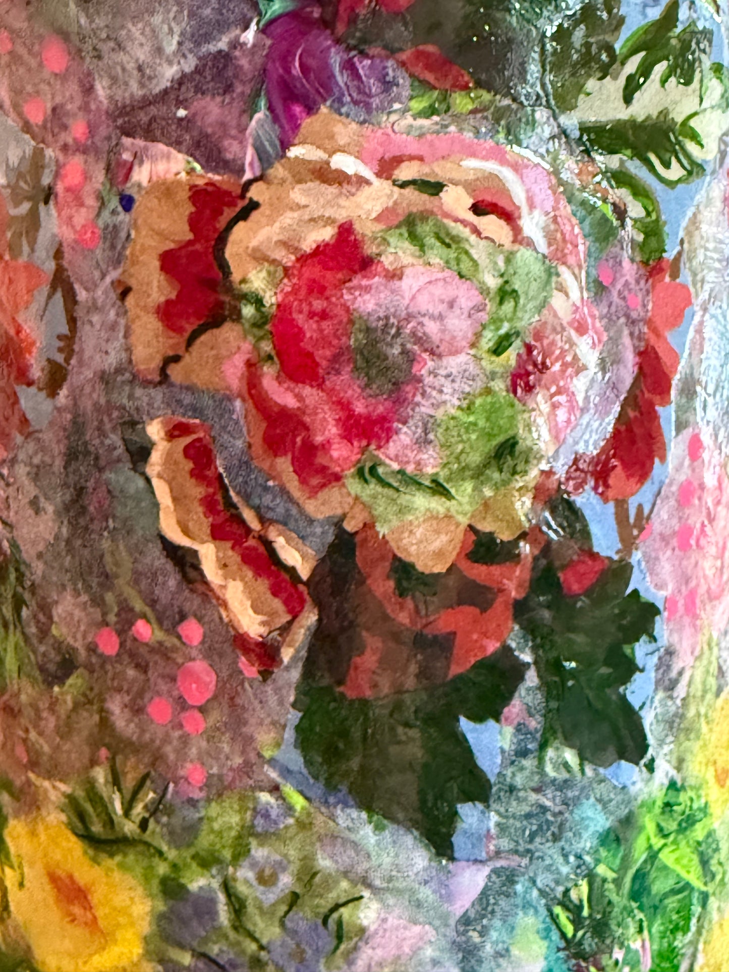 Colorful floral table lamp repurposed upcycled liquor bottle