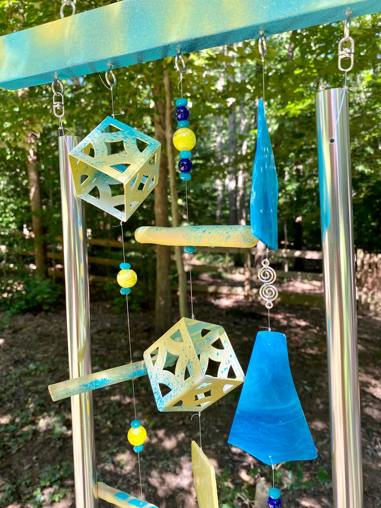 Handmade Driftwood Wind Chime, Upcycled Garden Decor, Stained Glass Sun Catcher Wind Spinner