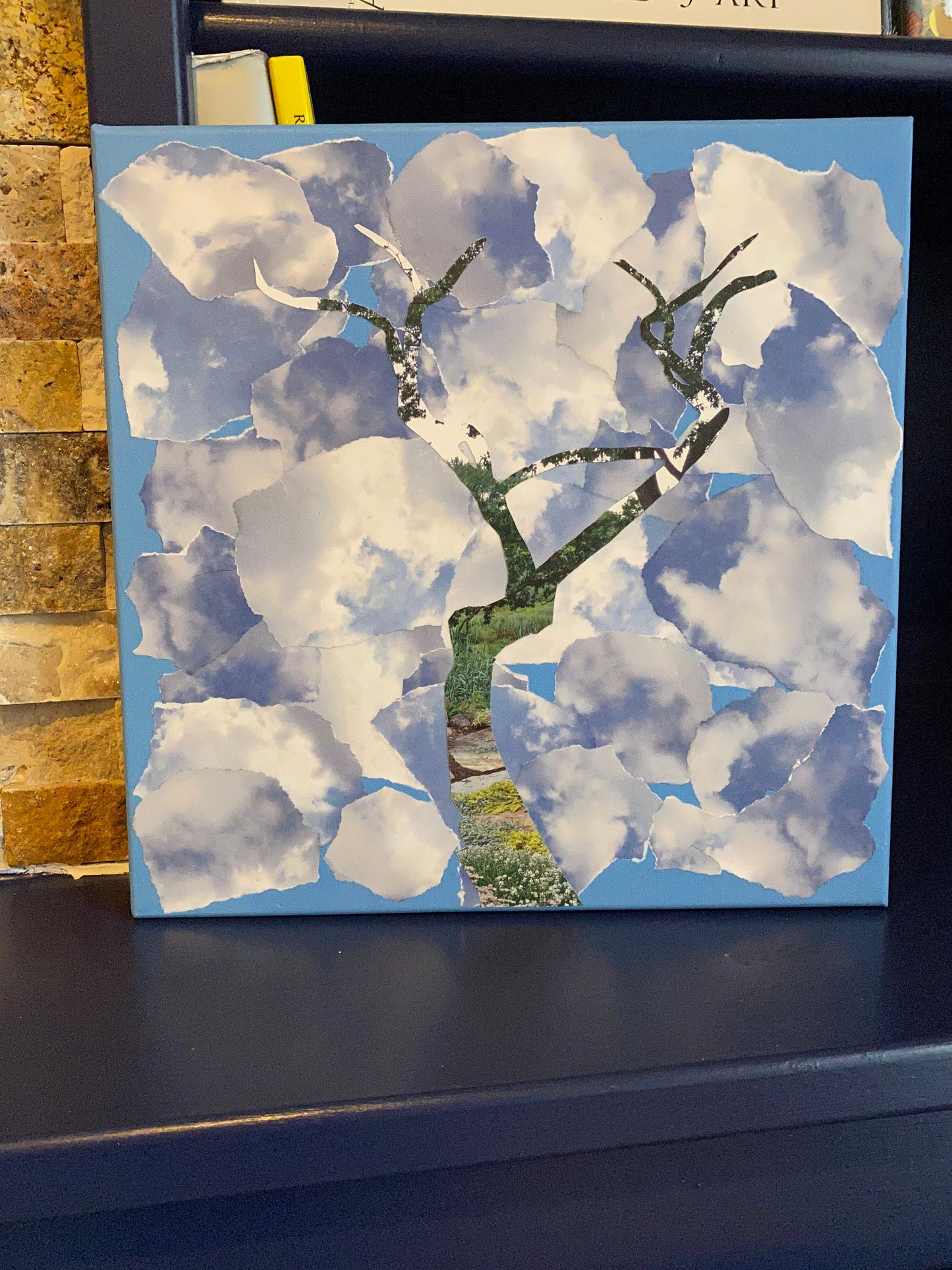 Affordable trippy original wall art artsy decor mixed media trees outsider art dreamy clouds
