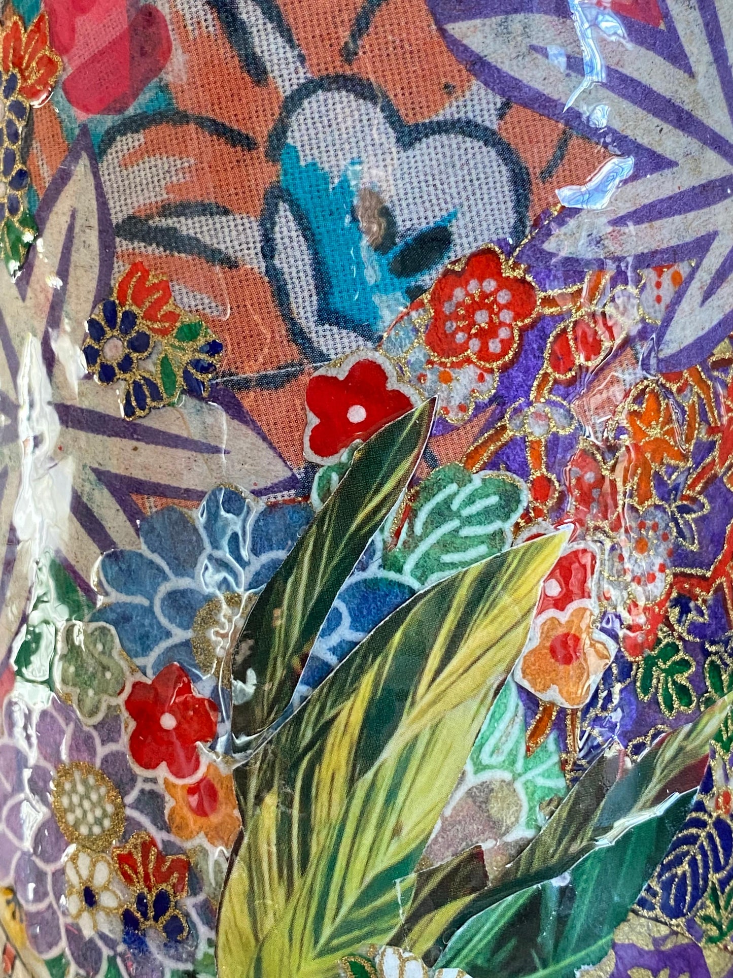 Unique bud vase maximalist eclectic decor wine bottle planter Asian style Chinoiserie recycled art