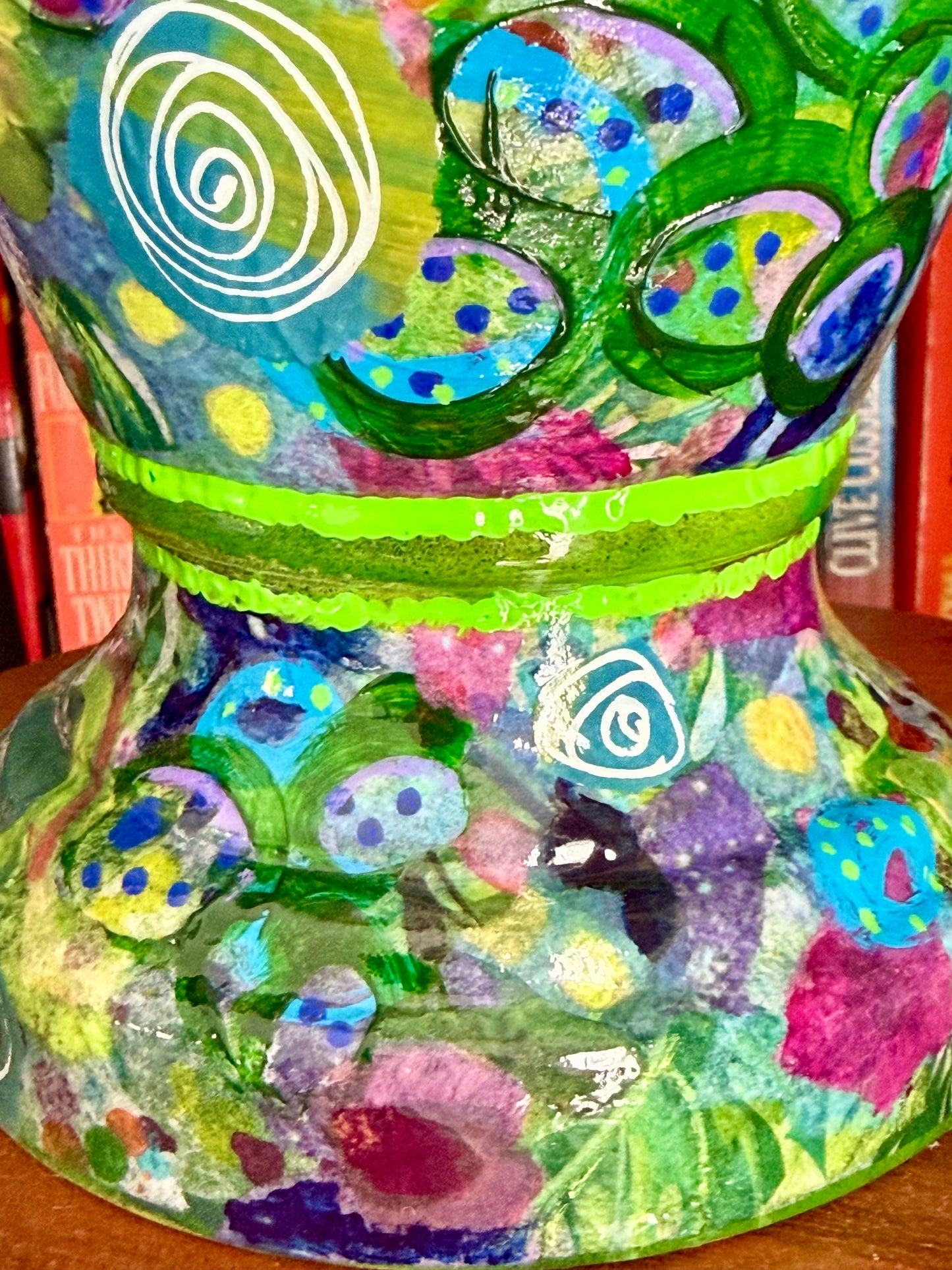Upcycled thrift store colorful table lamp
