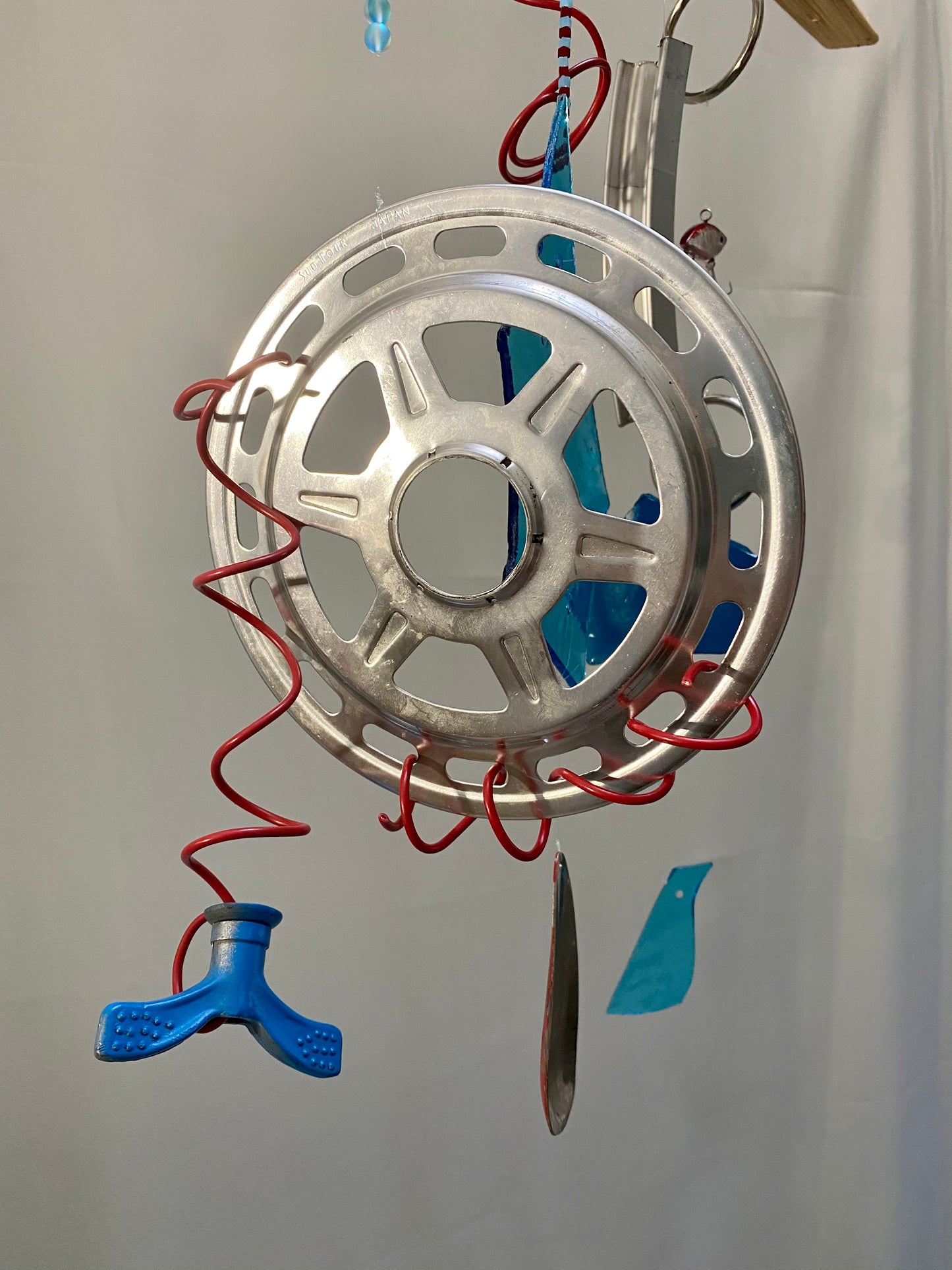 Large Funky Handmade Wind Chime with Fishing Lures and Bike Parts