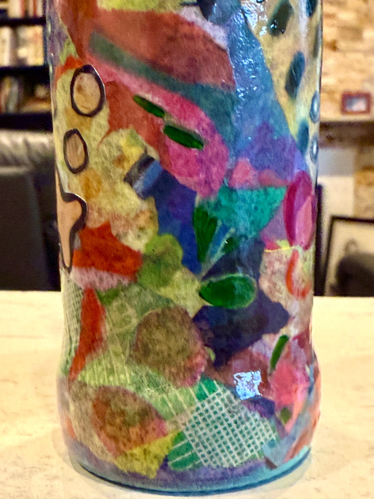 Colorful maximalist pair of bud vases