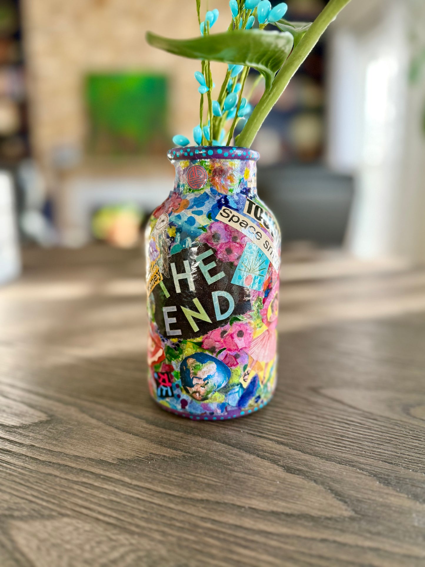 Whimsical funky repurposed flower bud vase