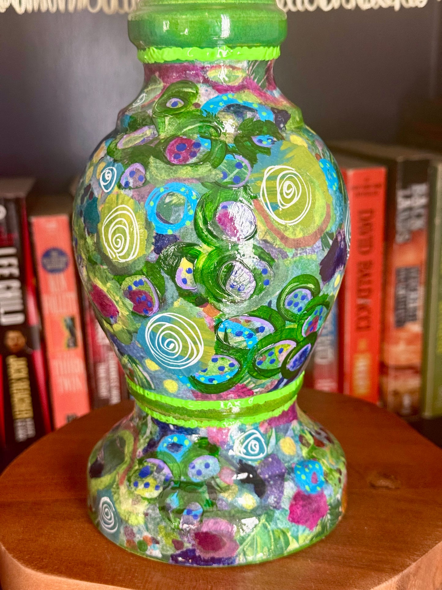 Upcycled thrift store colorful table lamp