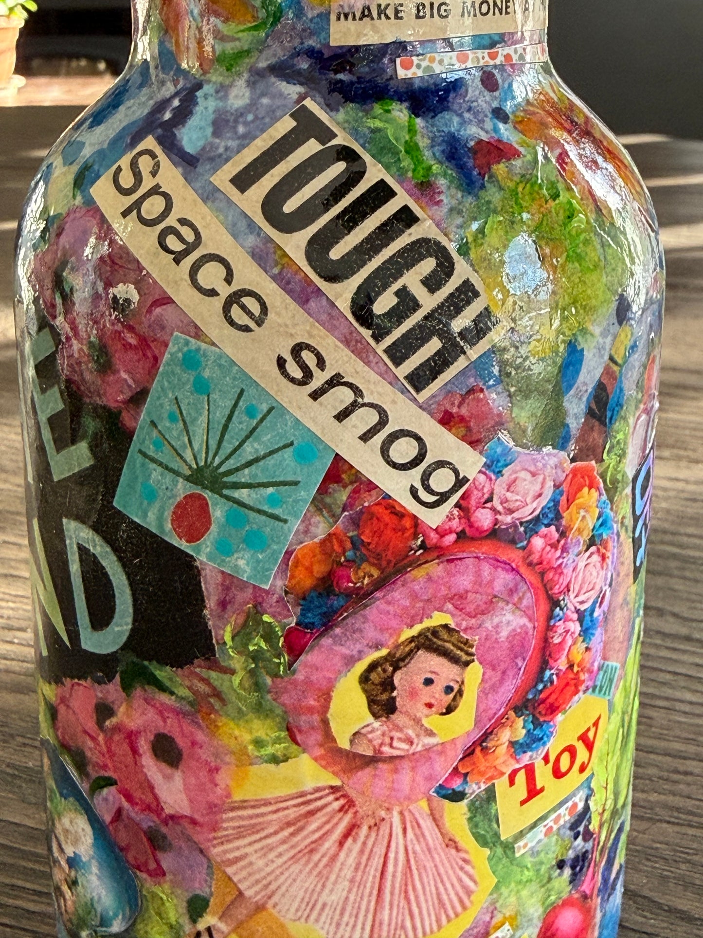 Whimsical funky repurposed flower bud vase