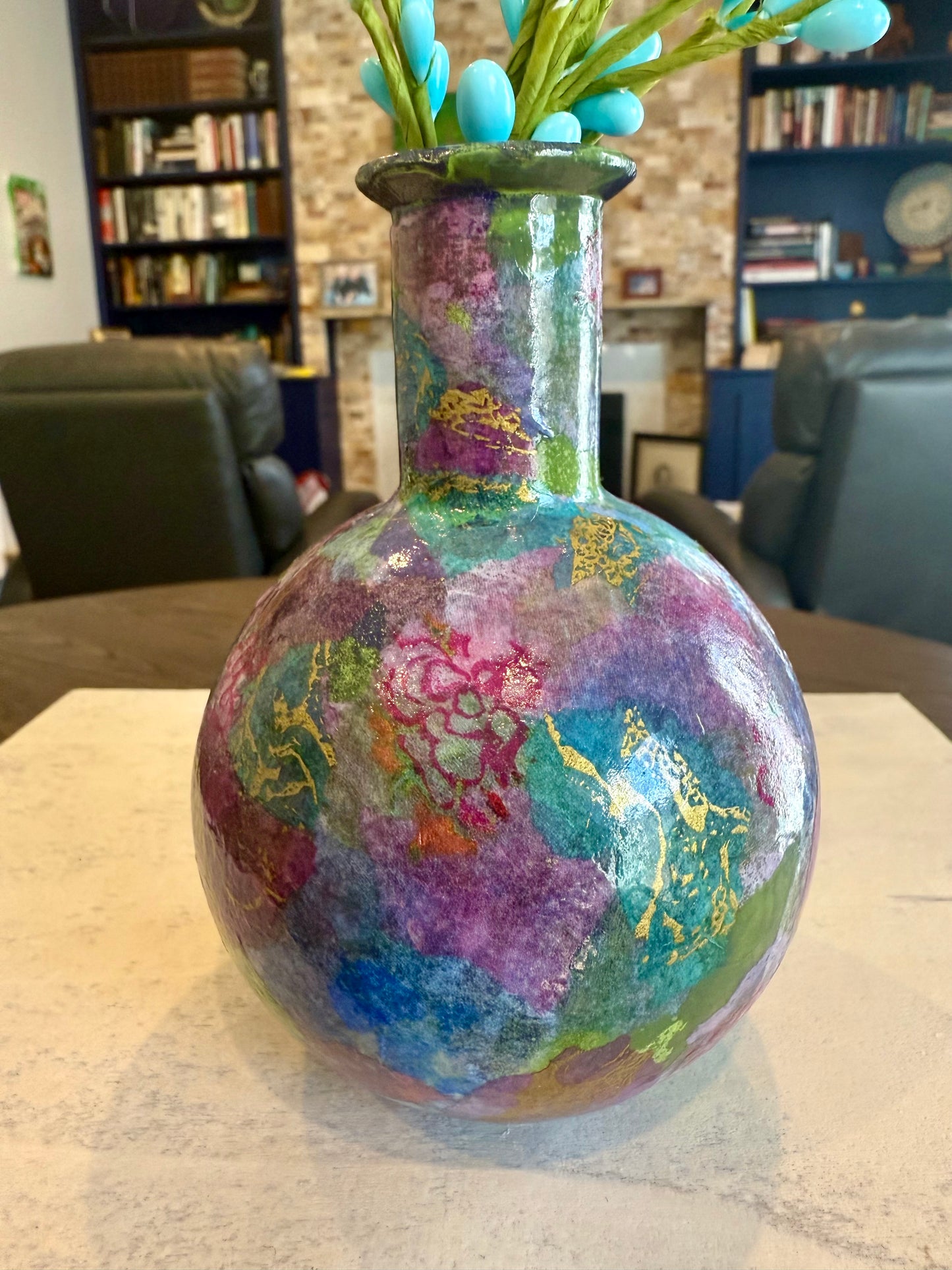 Small round colorful bud vase