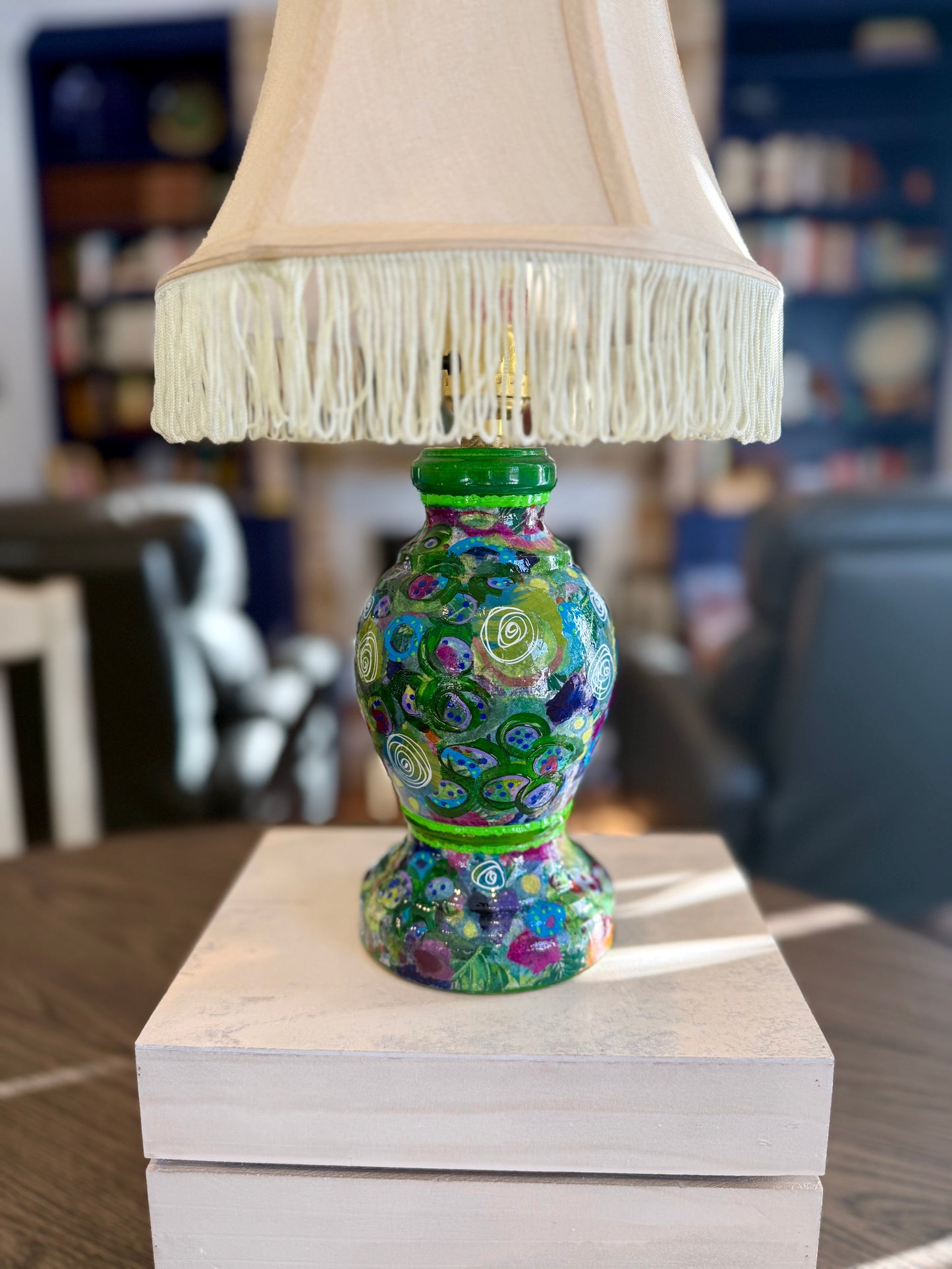 Upcycled thrift store colorful table lamp