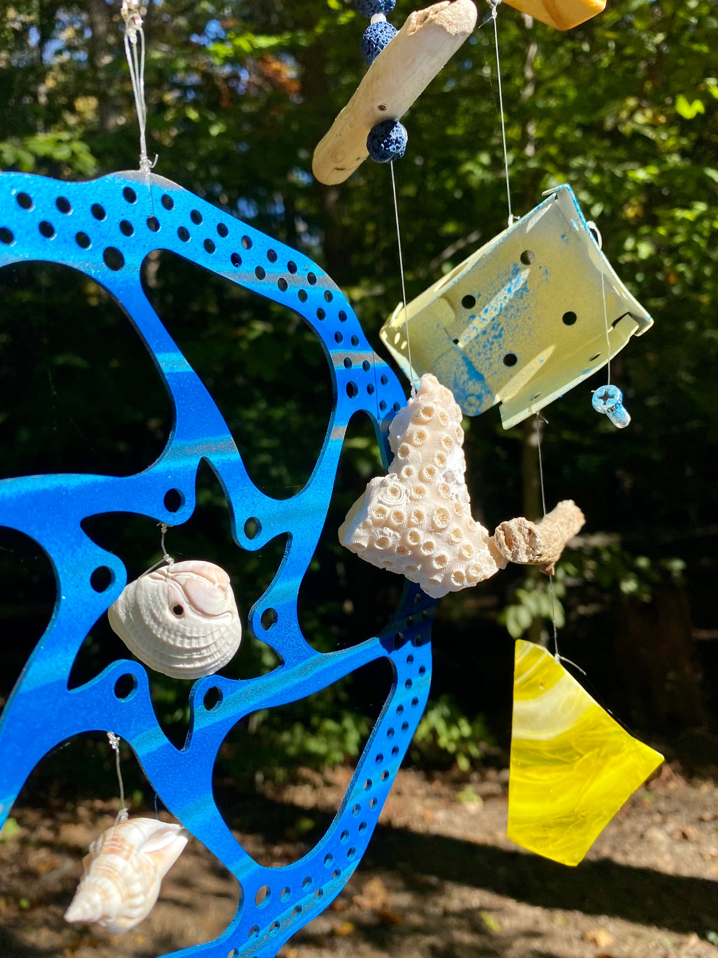 Funky Driftwood Seashells Bicycle Wind Chime Upcycled Hardware