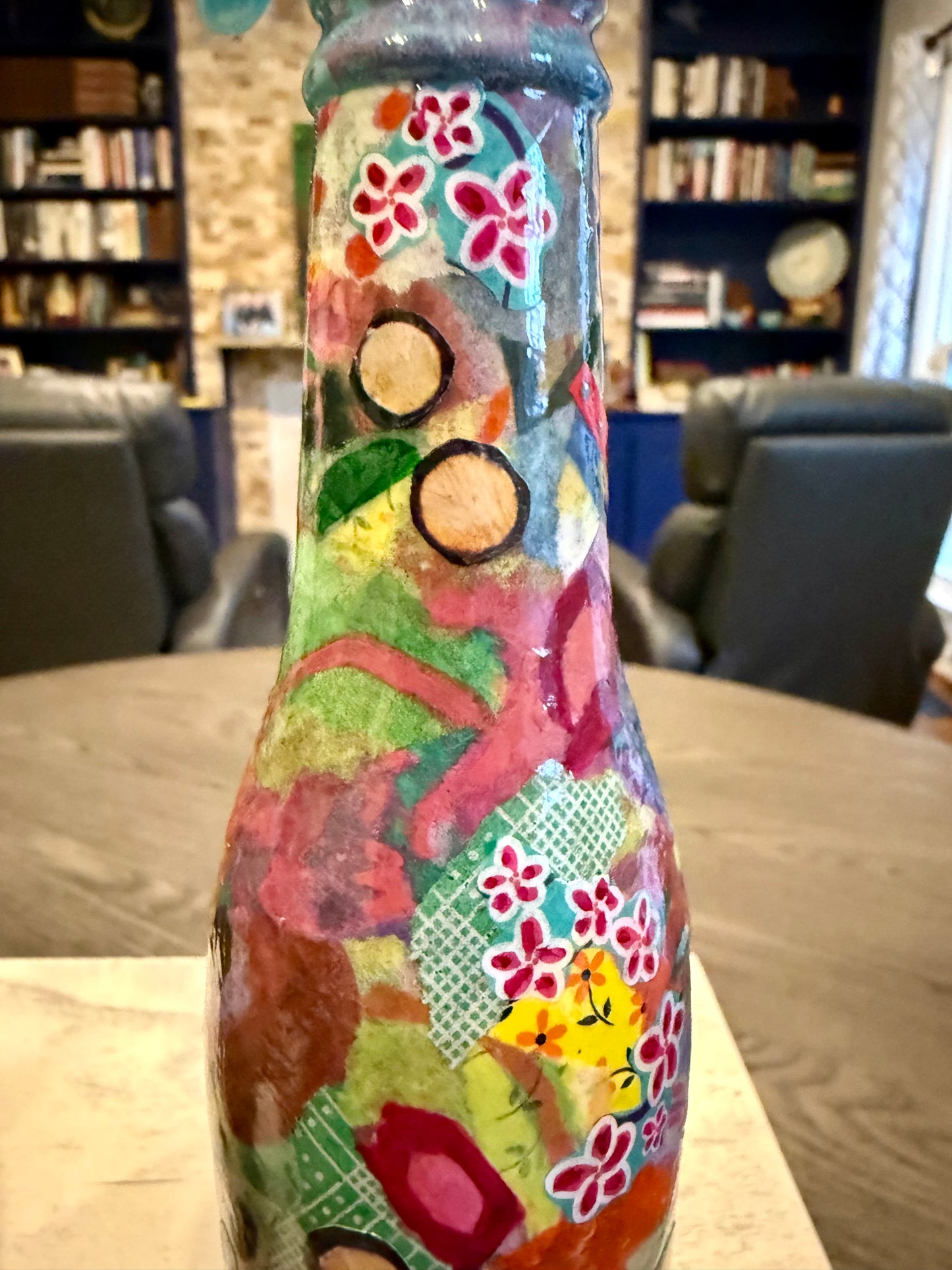 Colorful maximalist pair of bud vases