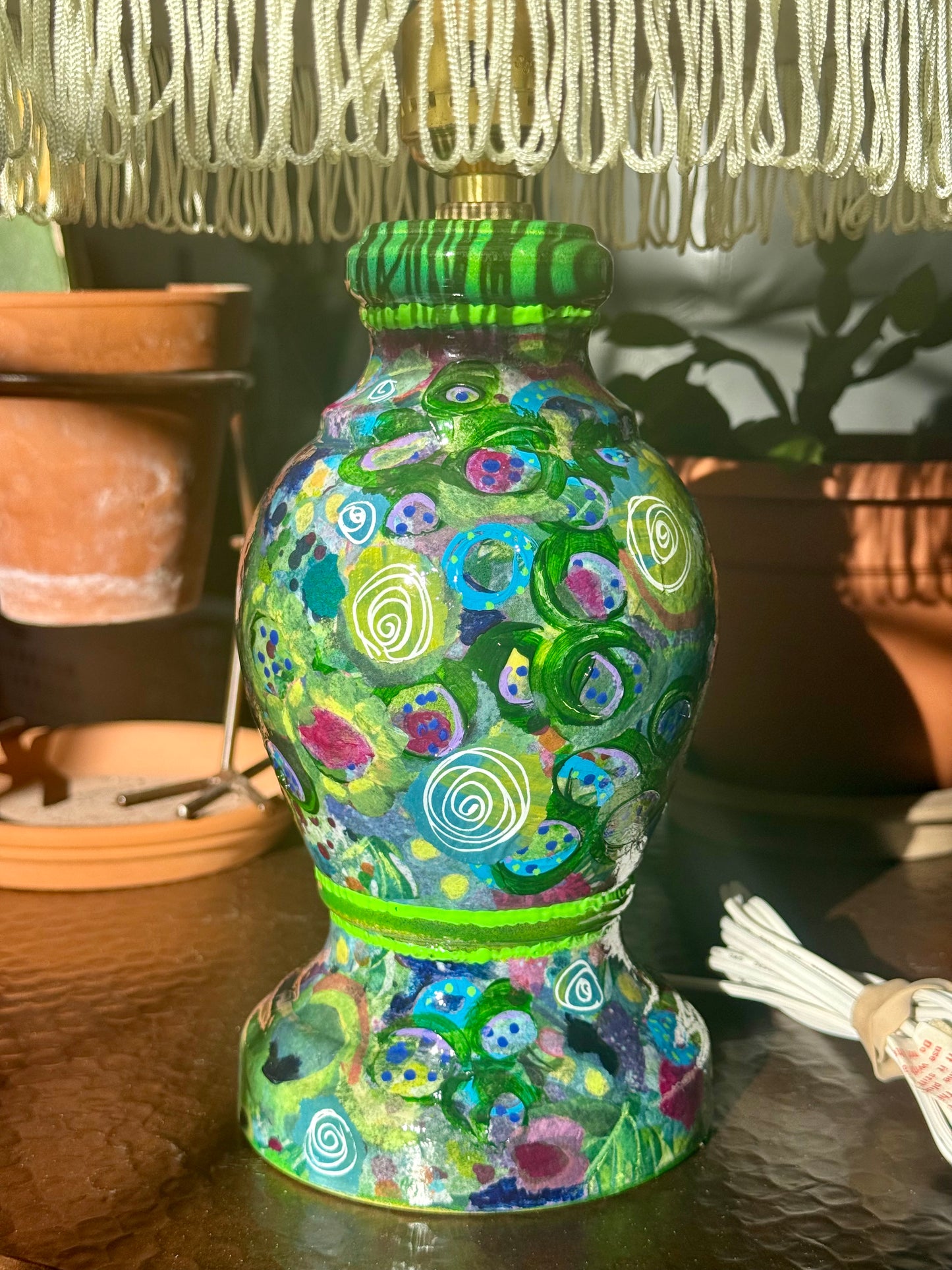 Upcycled thrift store colorful table lamp