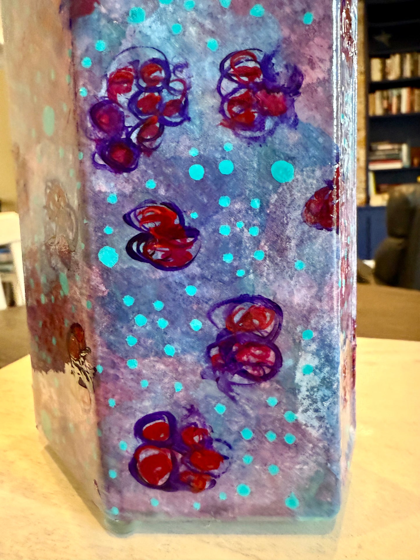 Upcycled abstract colorful flower vase