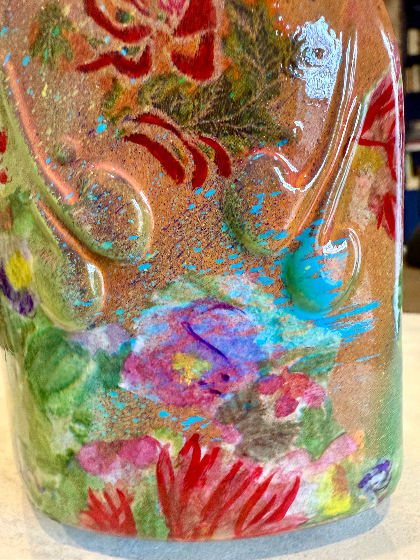 Repurposed ceramic jug flower vase
