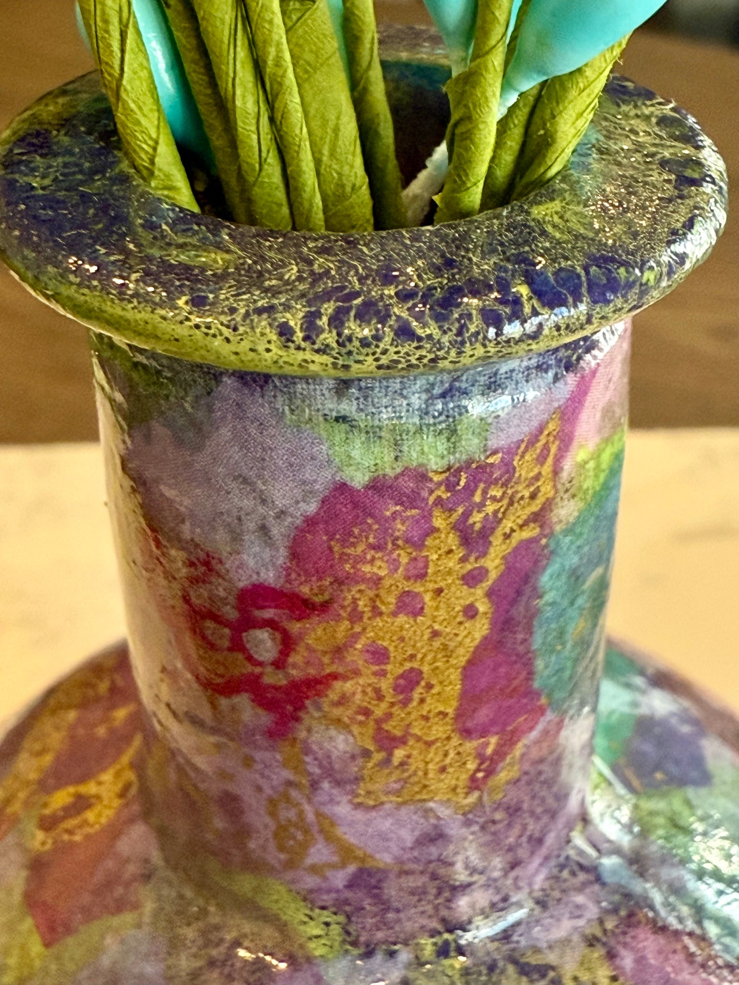 Small round colorful bud vase