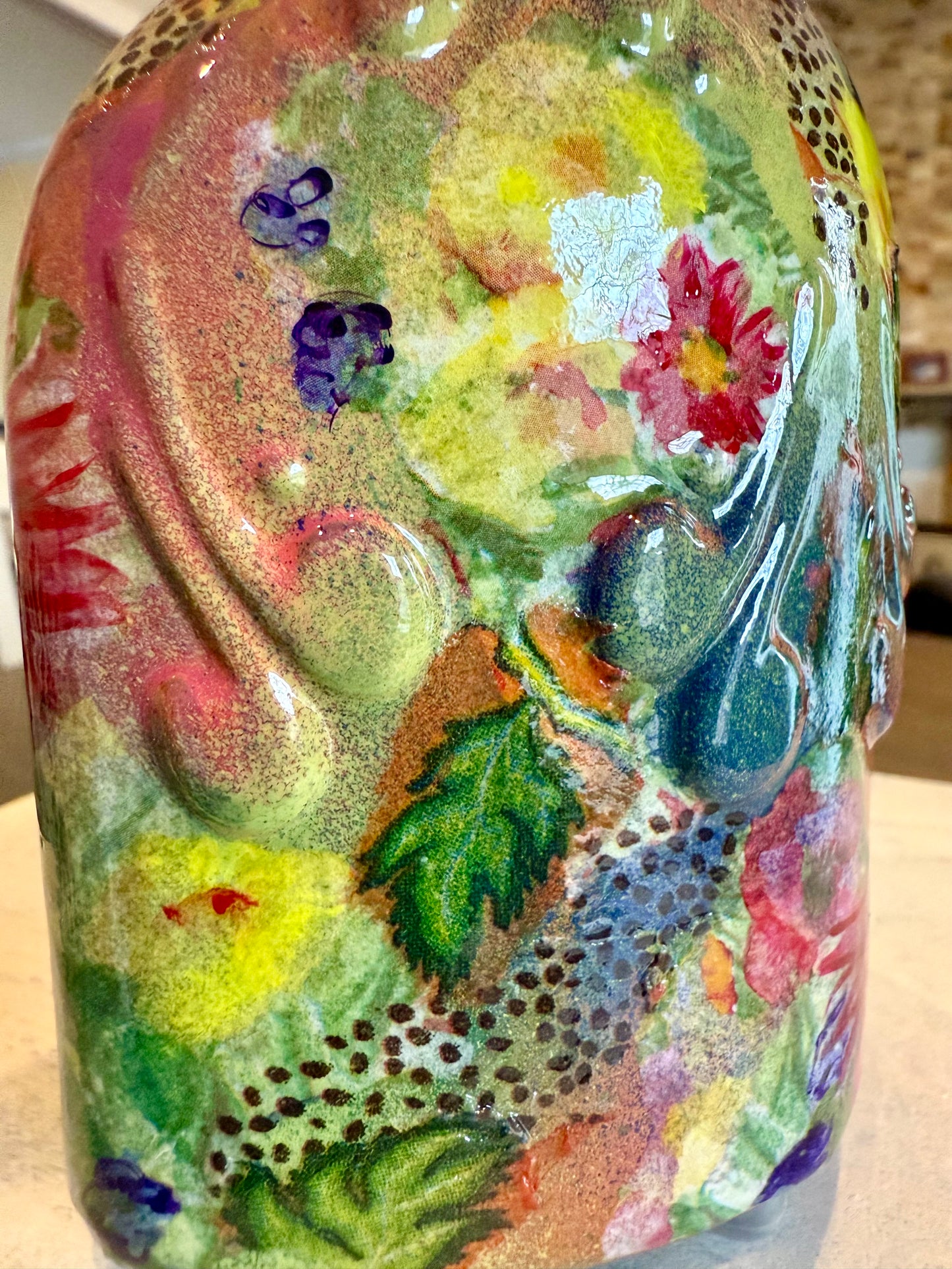 Repurposed ceramic jug flower vase