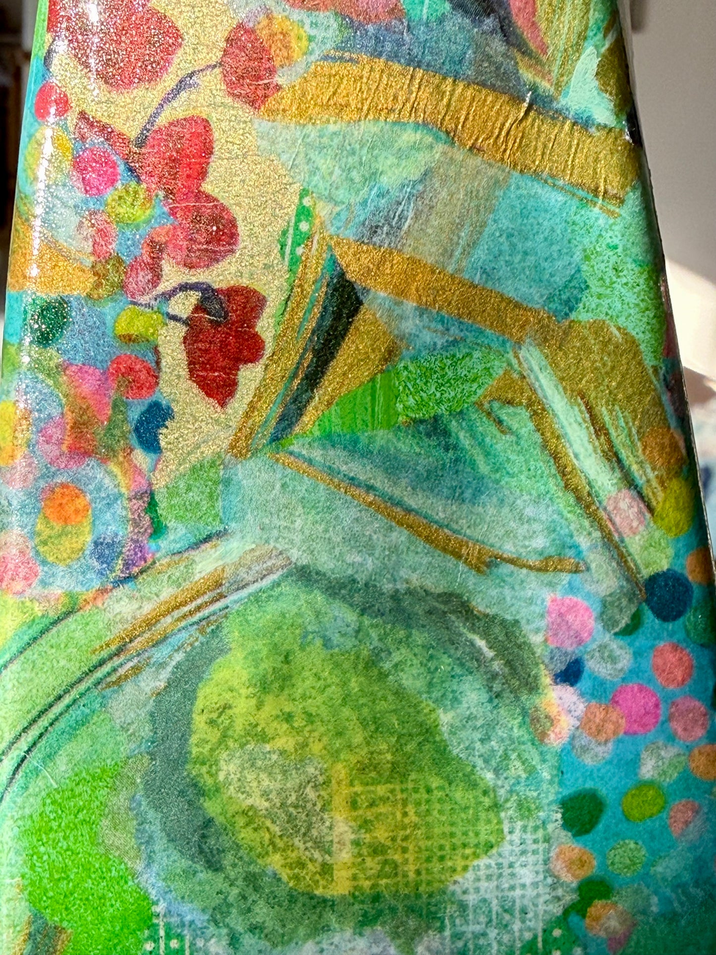 Pair of colorful whimsical flower vases repurposed tequila bottles