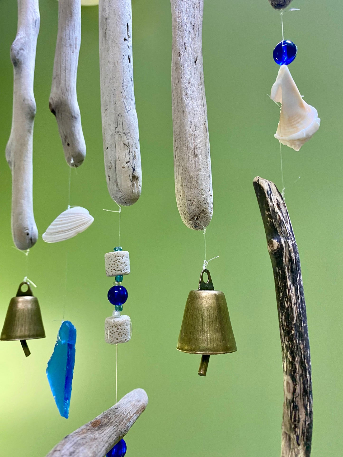 Driftwood Wind Chime Seashells, Sea Glass and Bells