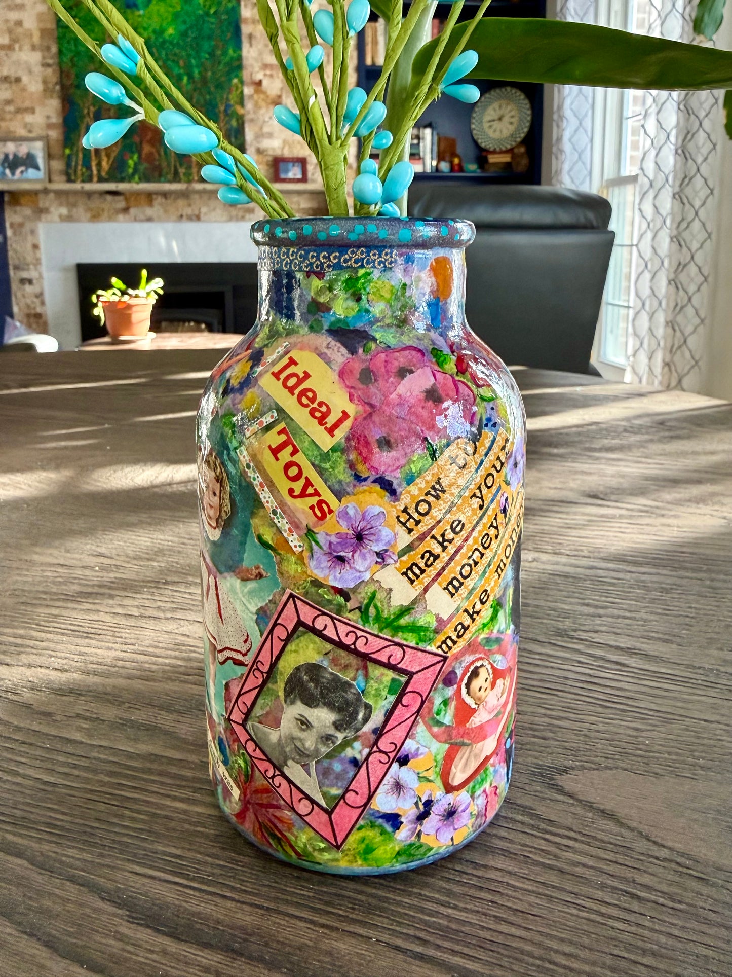 Whimsical funky repurposed flower bud vase