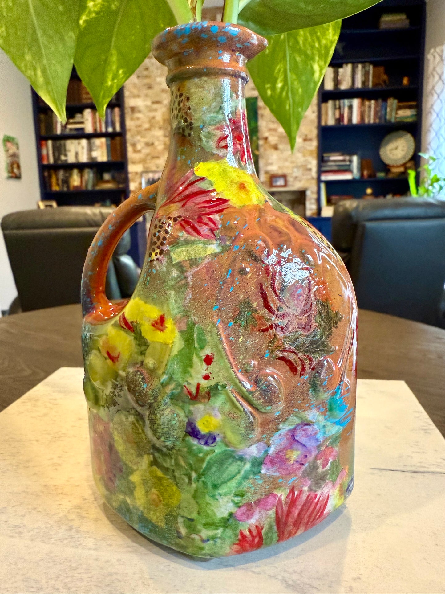Repurposed ceramic jug flower vase