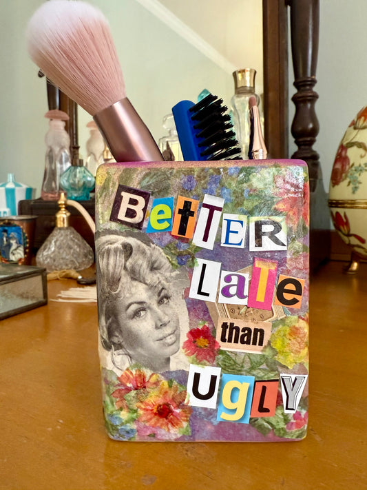 Repurposed retro vase or makeup brush holder