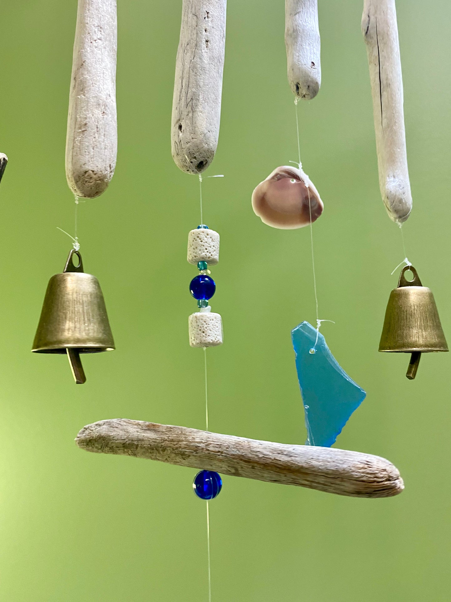 Driftwood Wind Chime Seashells, Sea Glass and Bells