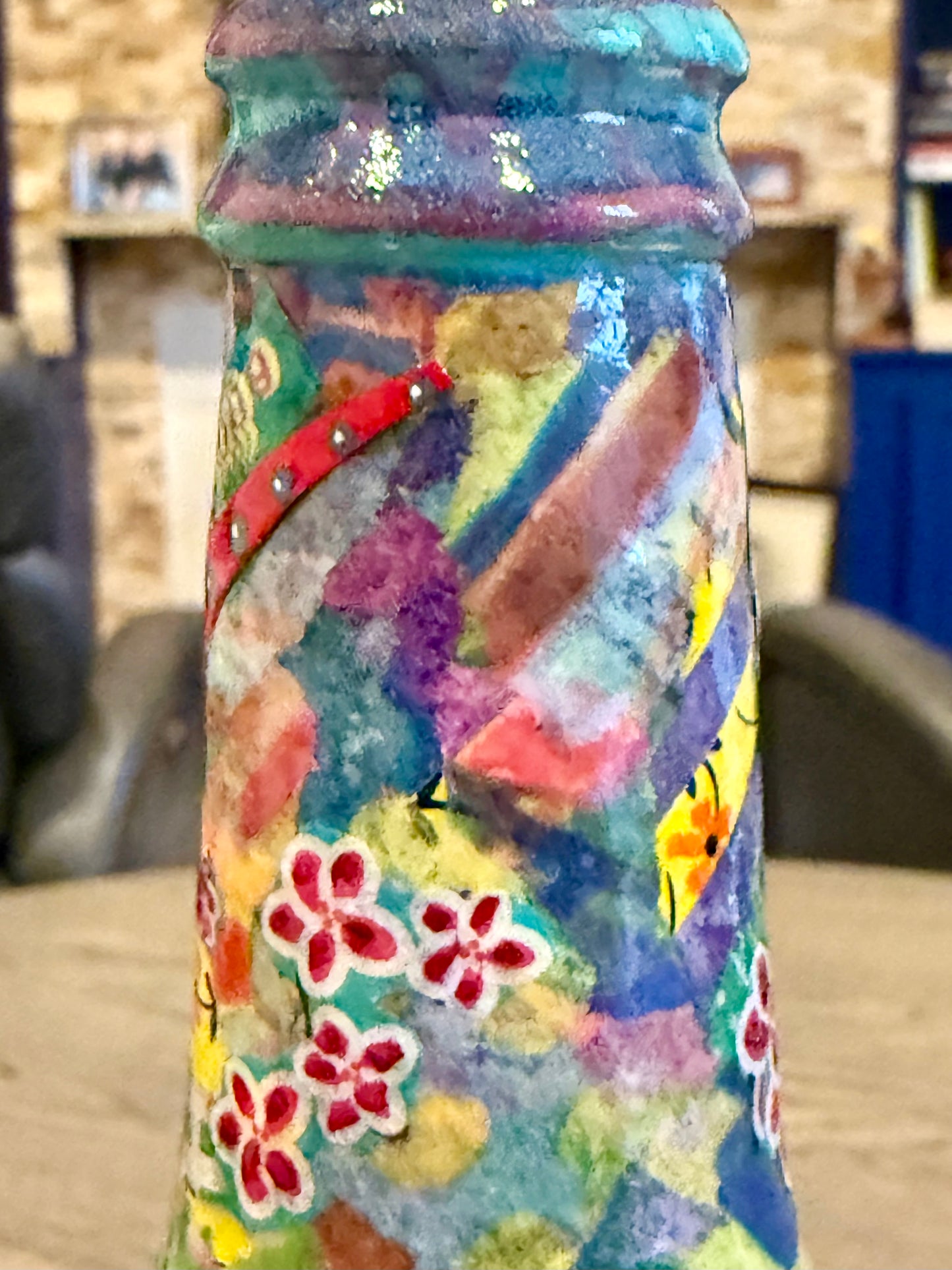 Colorful maximalist pair of bud vases