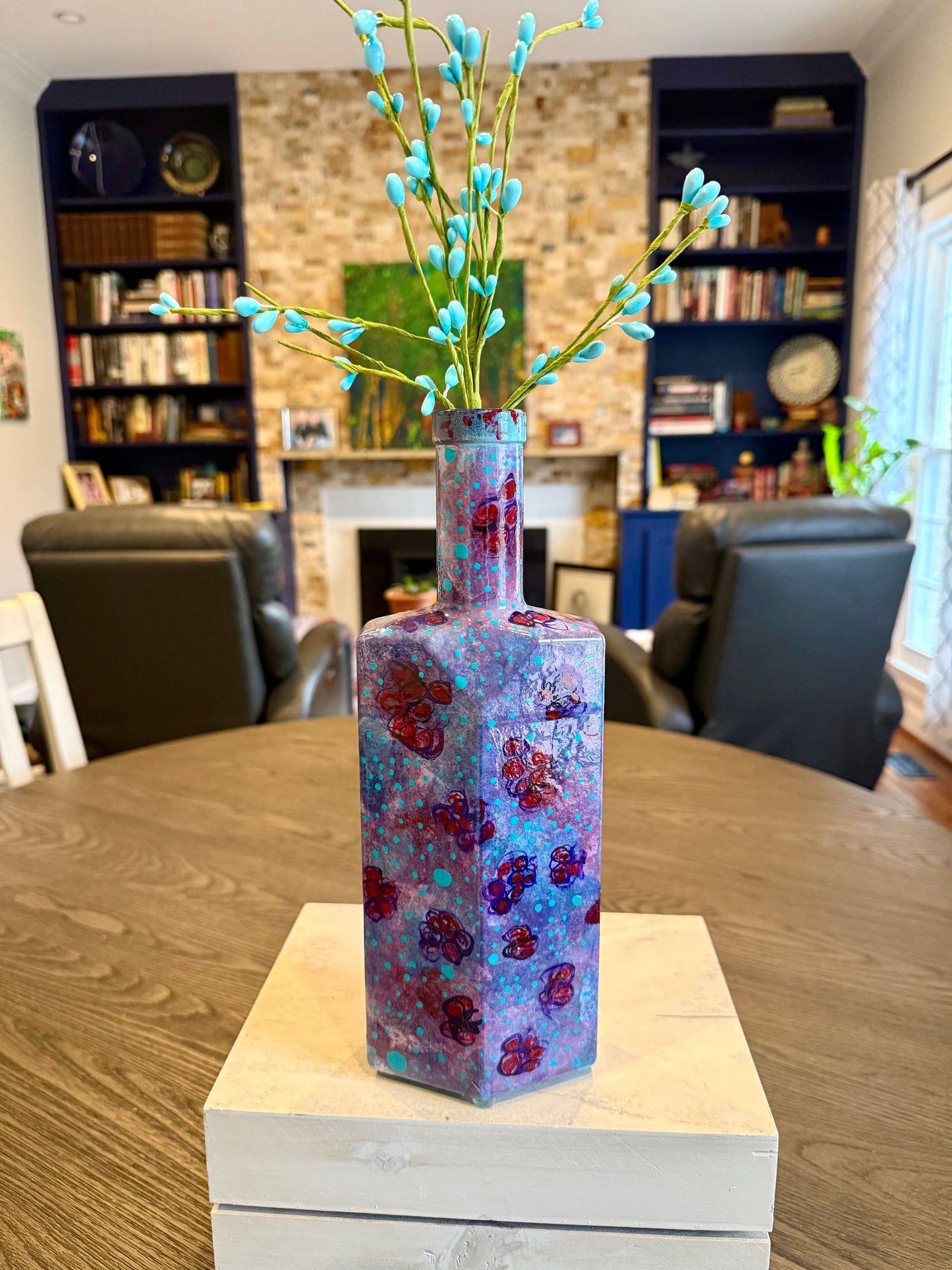 Upcycled abstract colorful flower vase