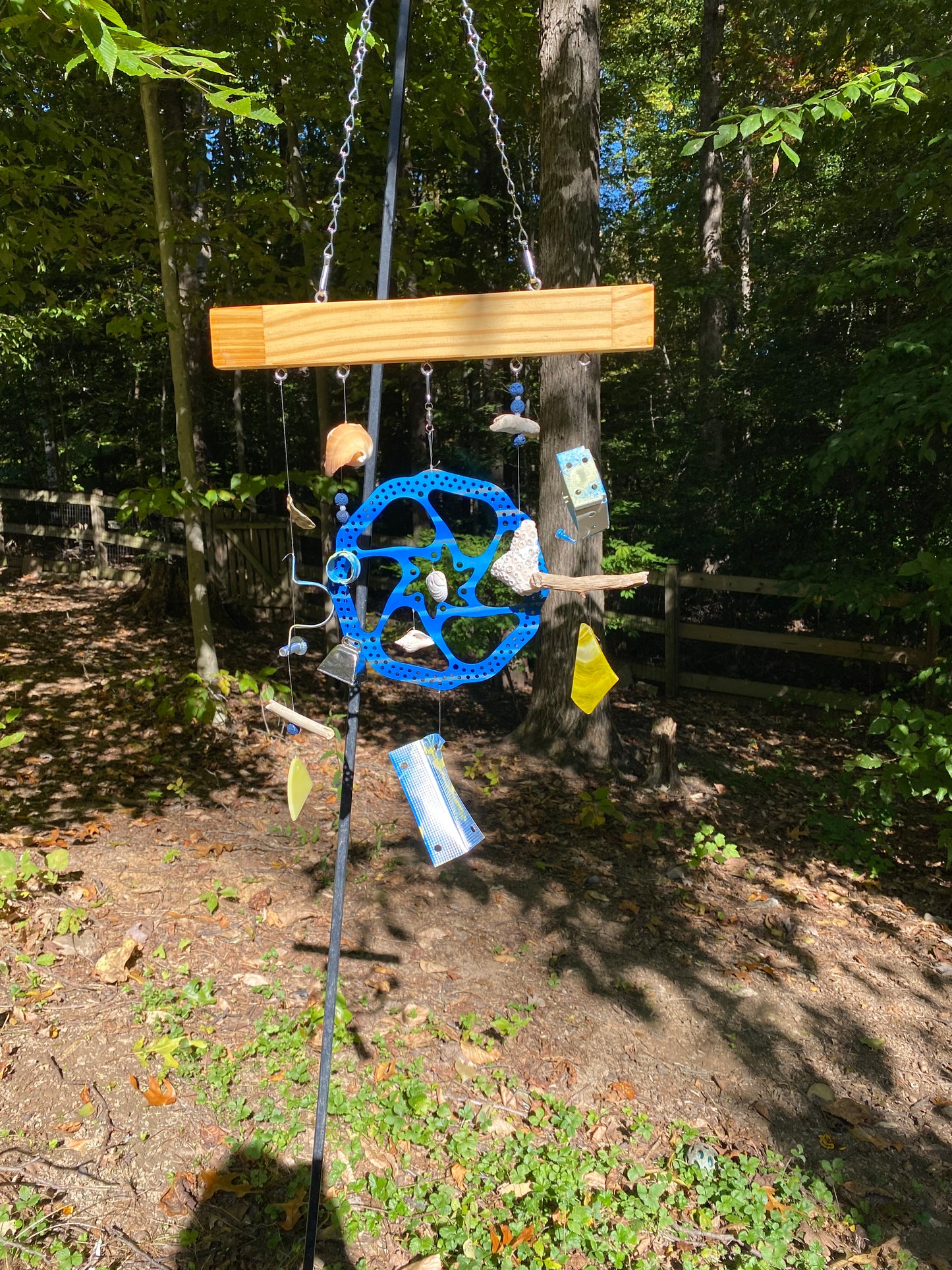 Funky Driftwood Seashells Bicycle Wind Chime Upcycled Hardware