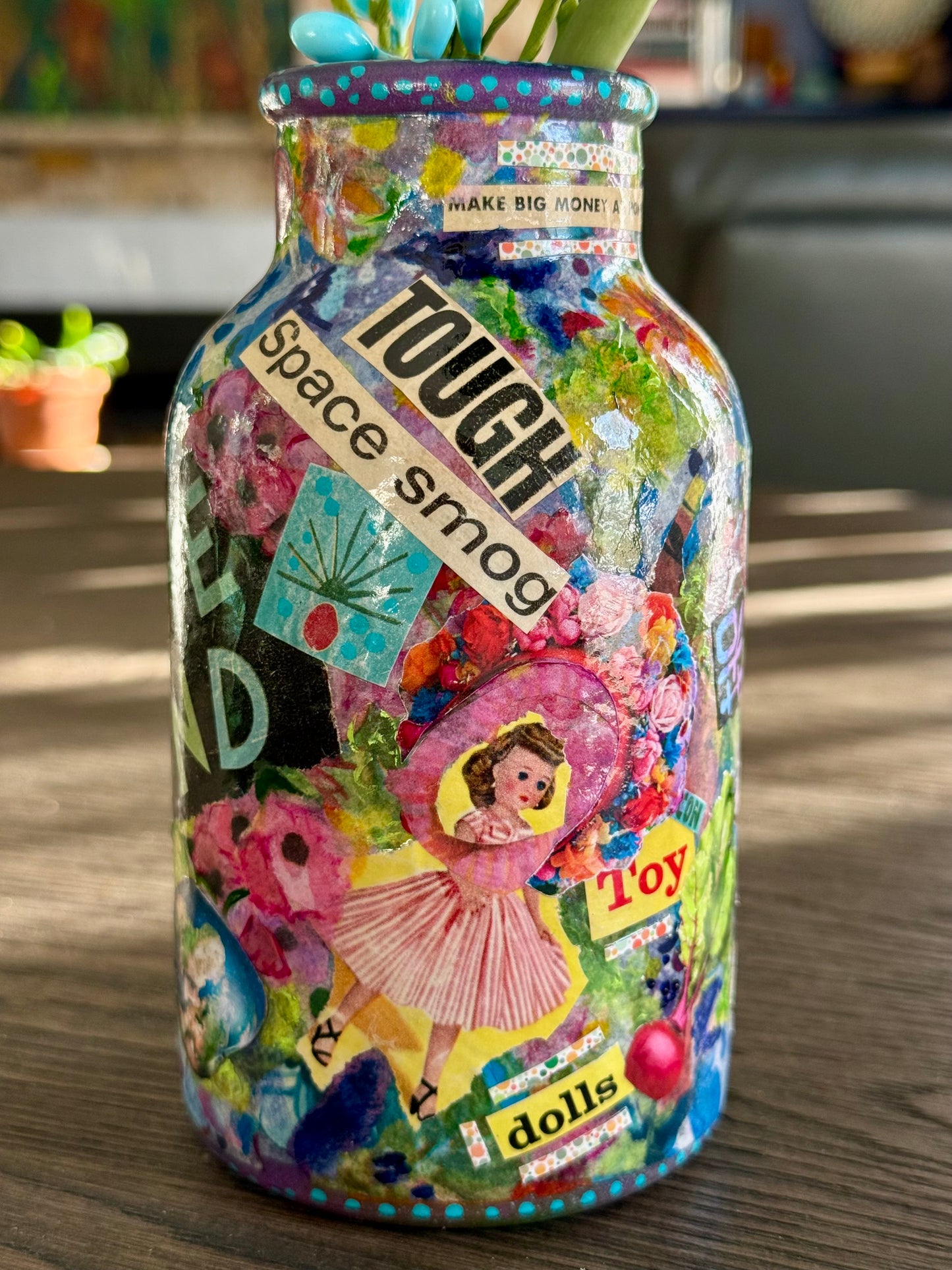 Whimsical funky repurposed flower bud vase