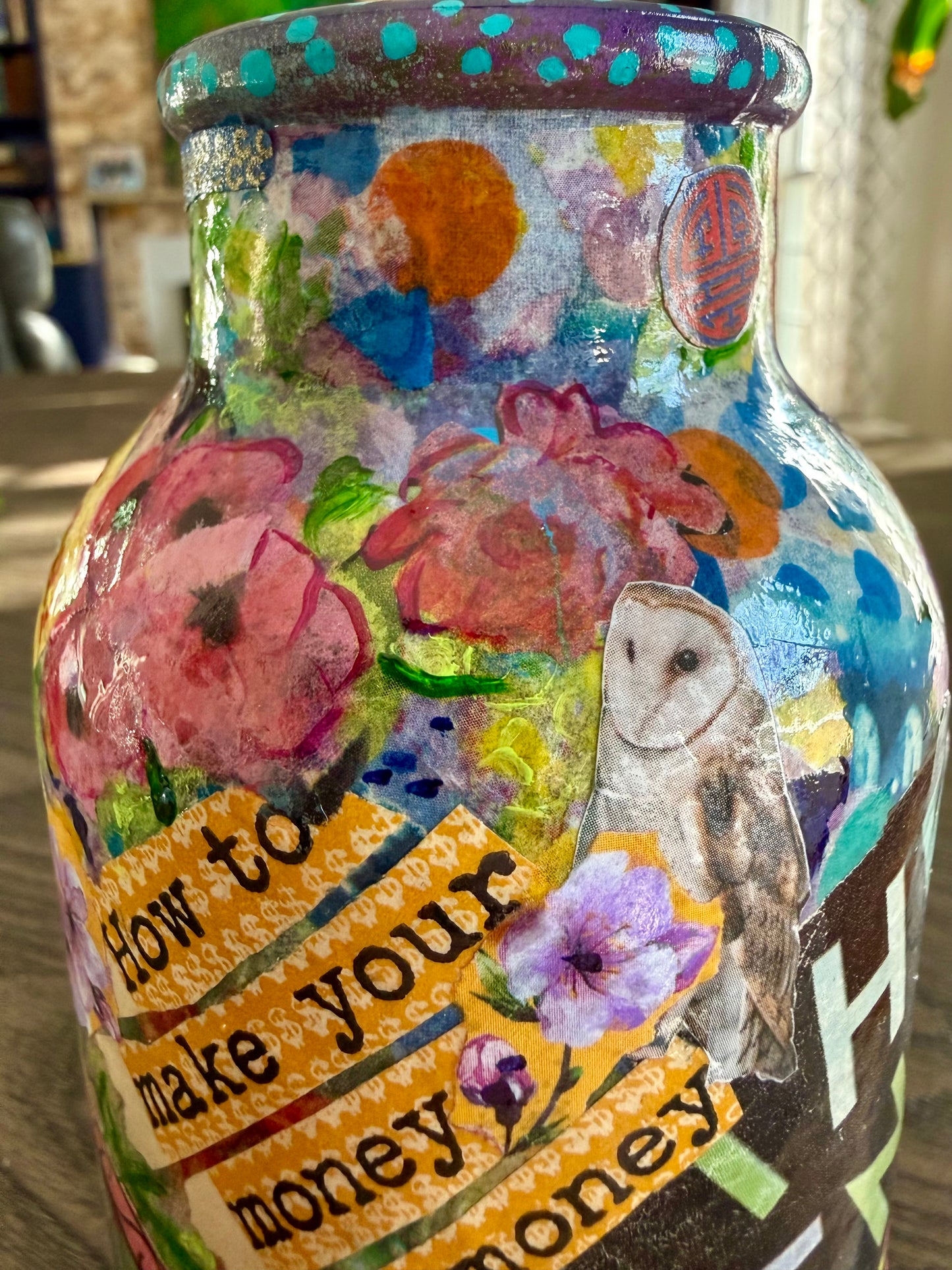 Whimsical funky repurposed flower bud vase