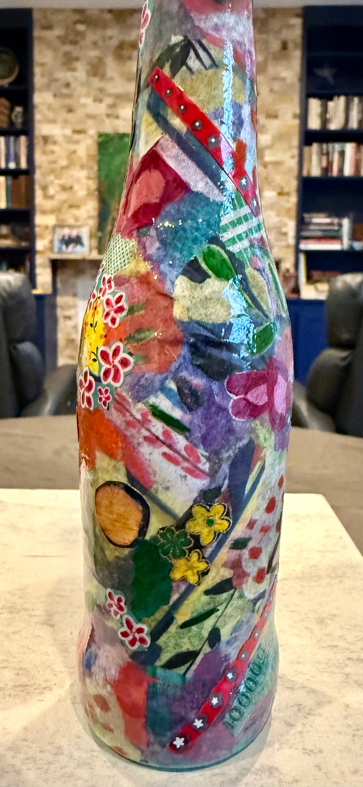 Colorful maximalist pair of bud vases