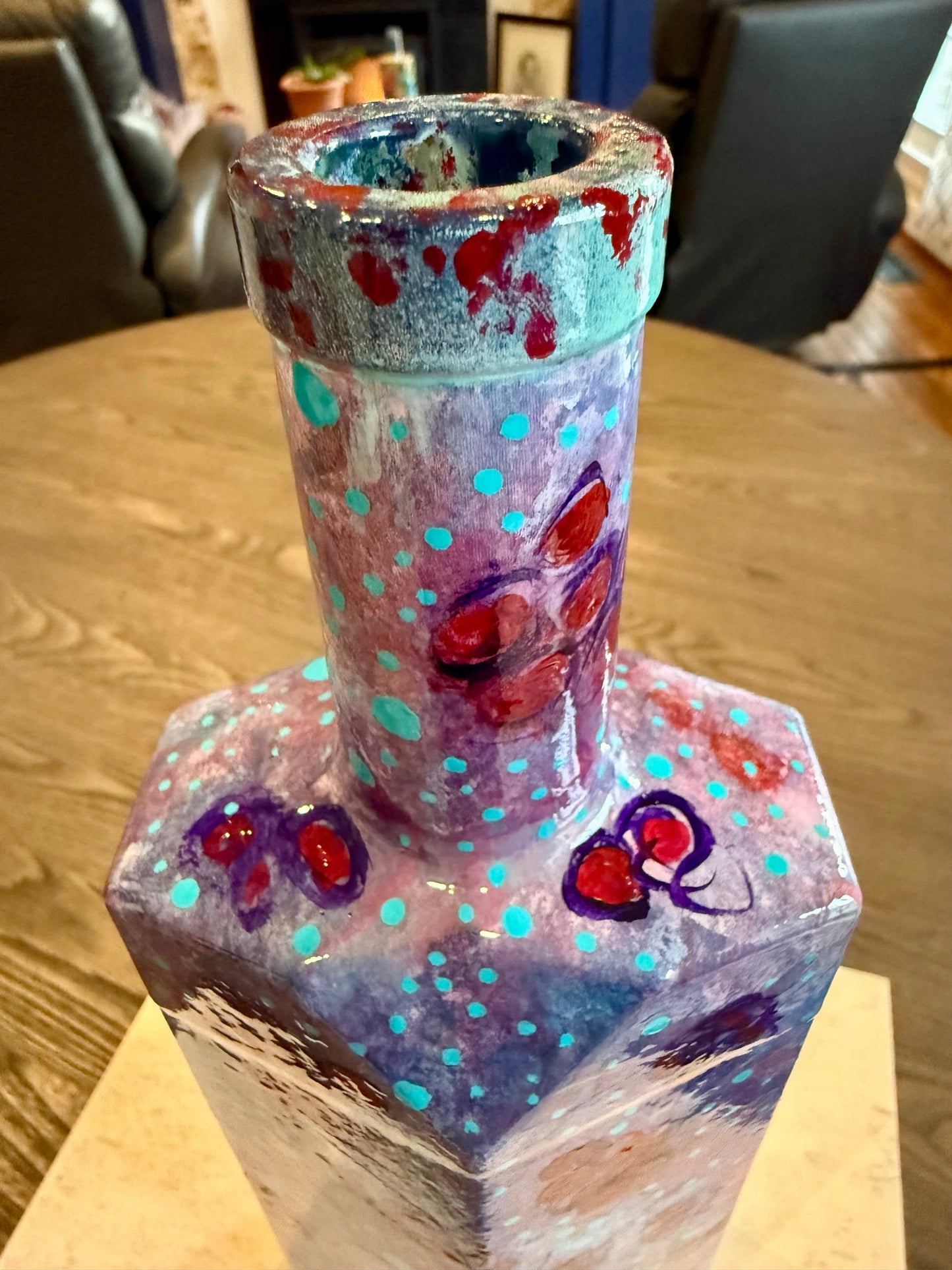 Upcycled abstract colorful flower vase