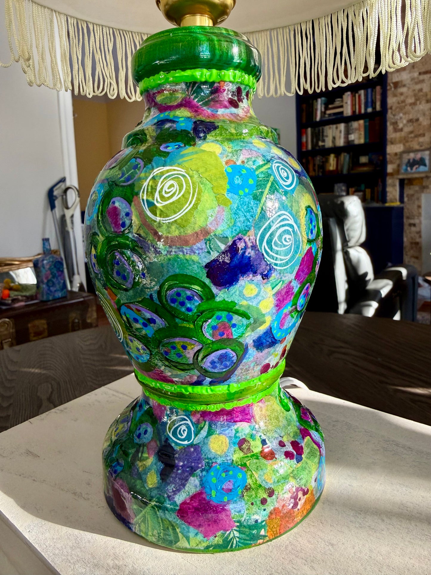 Upcycled thrift store colorful table lamp