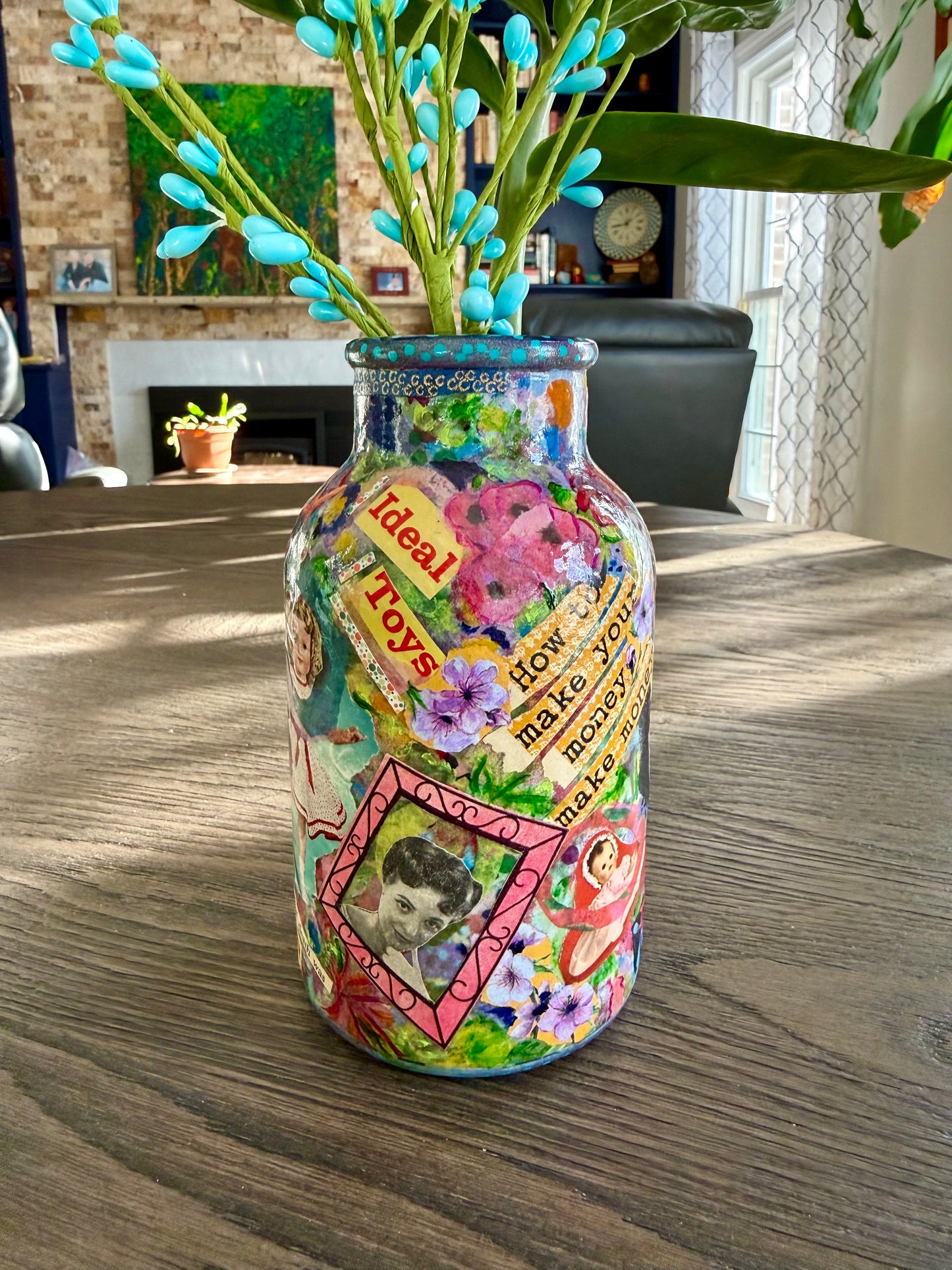 Whimsical funky repurposed flower bud vase