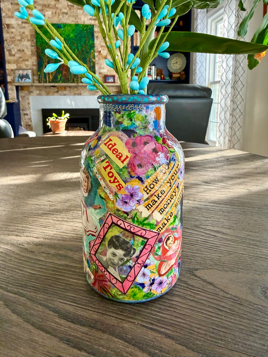 Whimsical funky repurposed flower bud vase