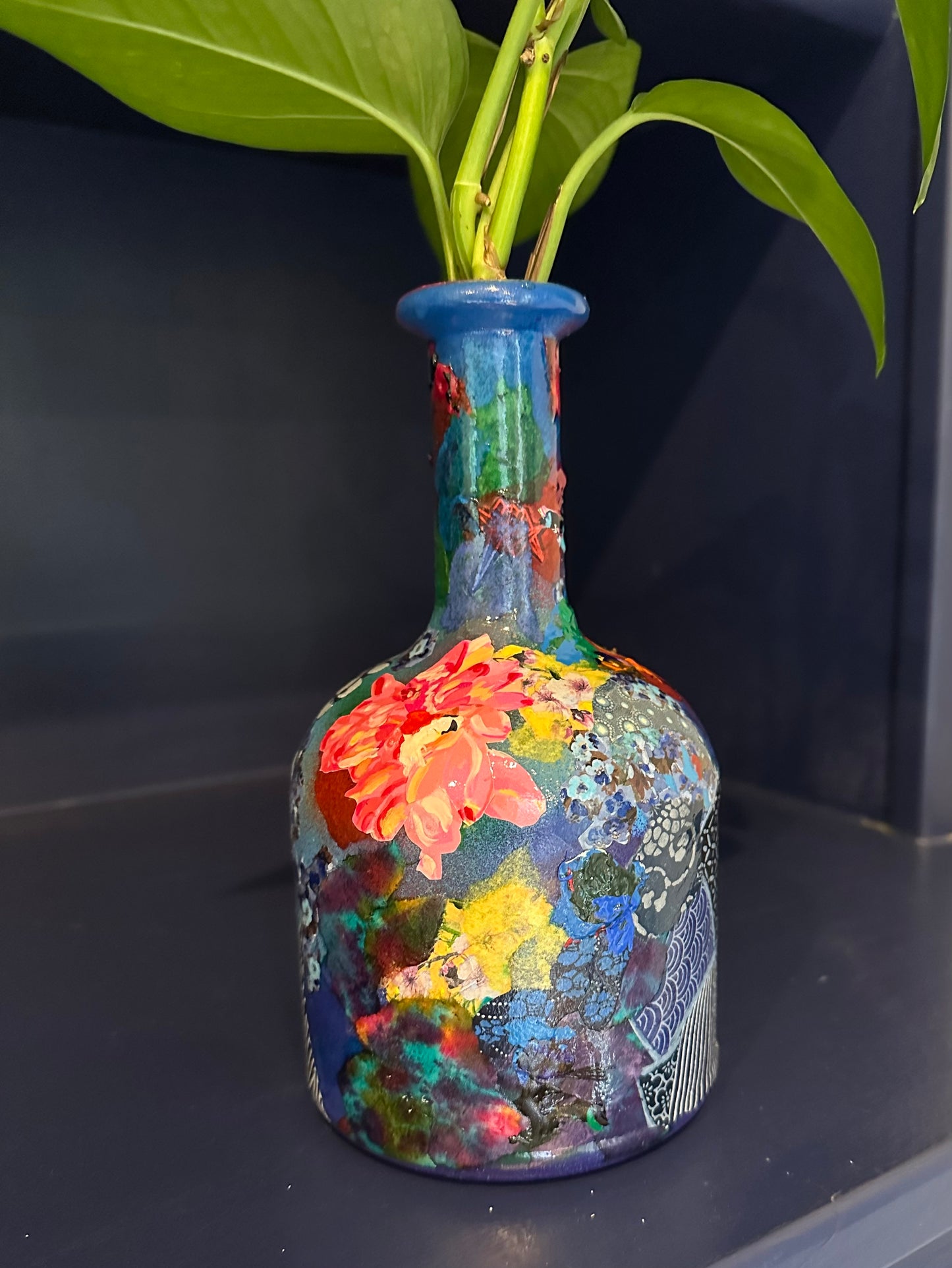 Colorful Flower Bud Vase Recycled Tequila Bottle