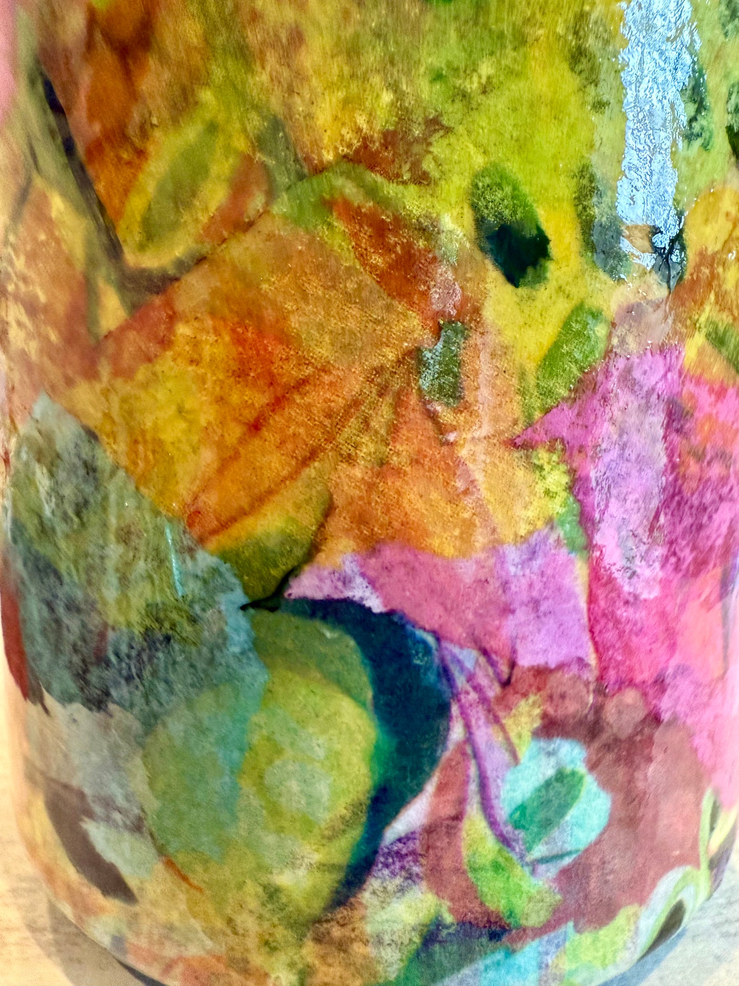 Repurposed liquor bottle maximalist flower vase
