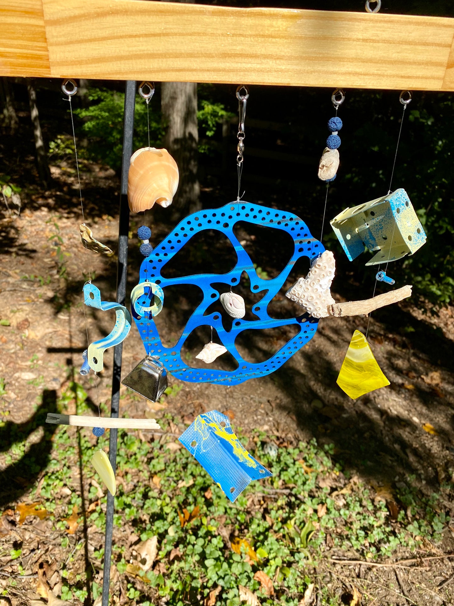 Funky Driftwood Seashells Bicycle Wind Chime Upcycled Hardware