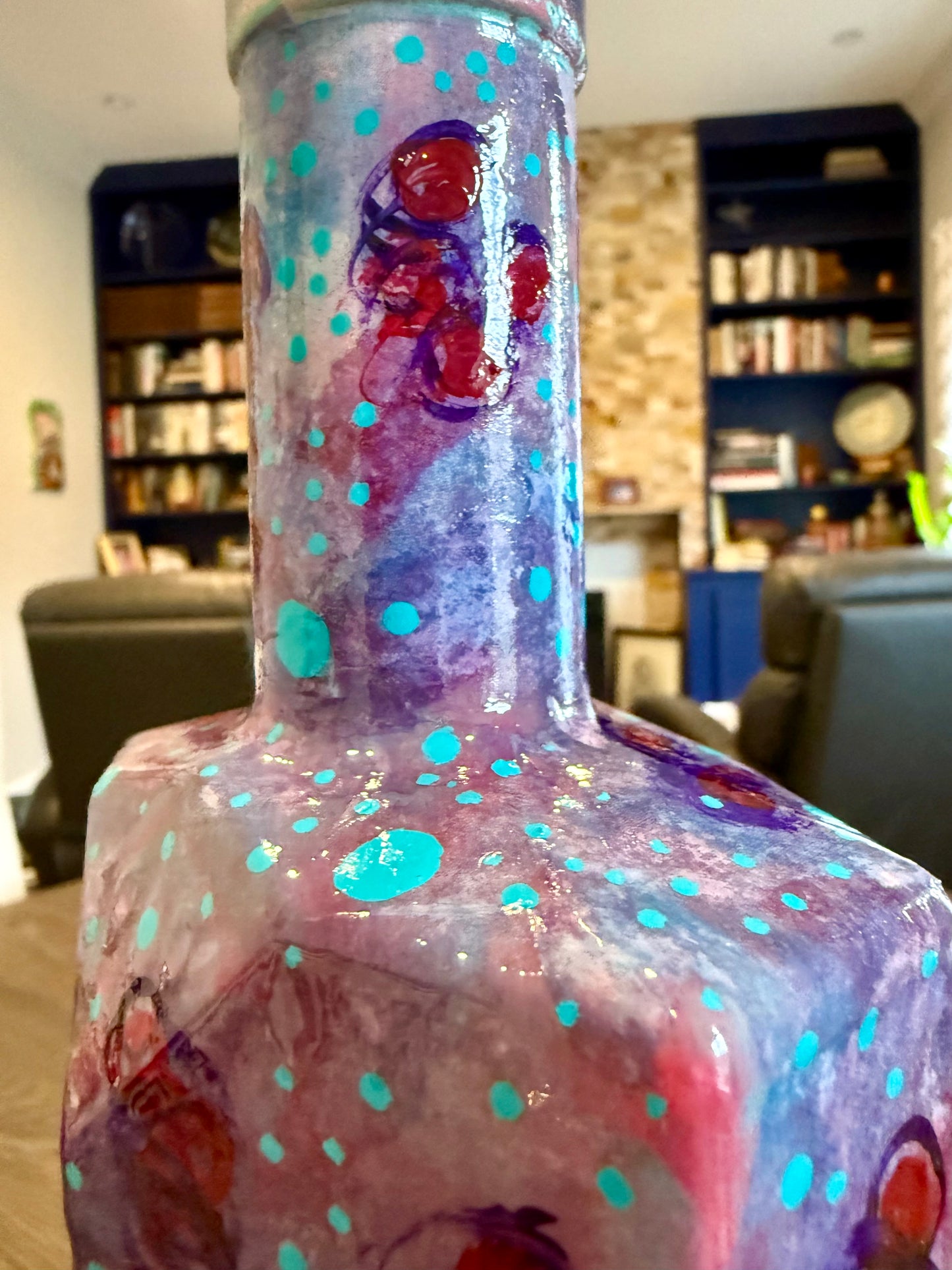 Upcycled abstract colorful flower vase
