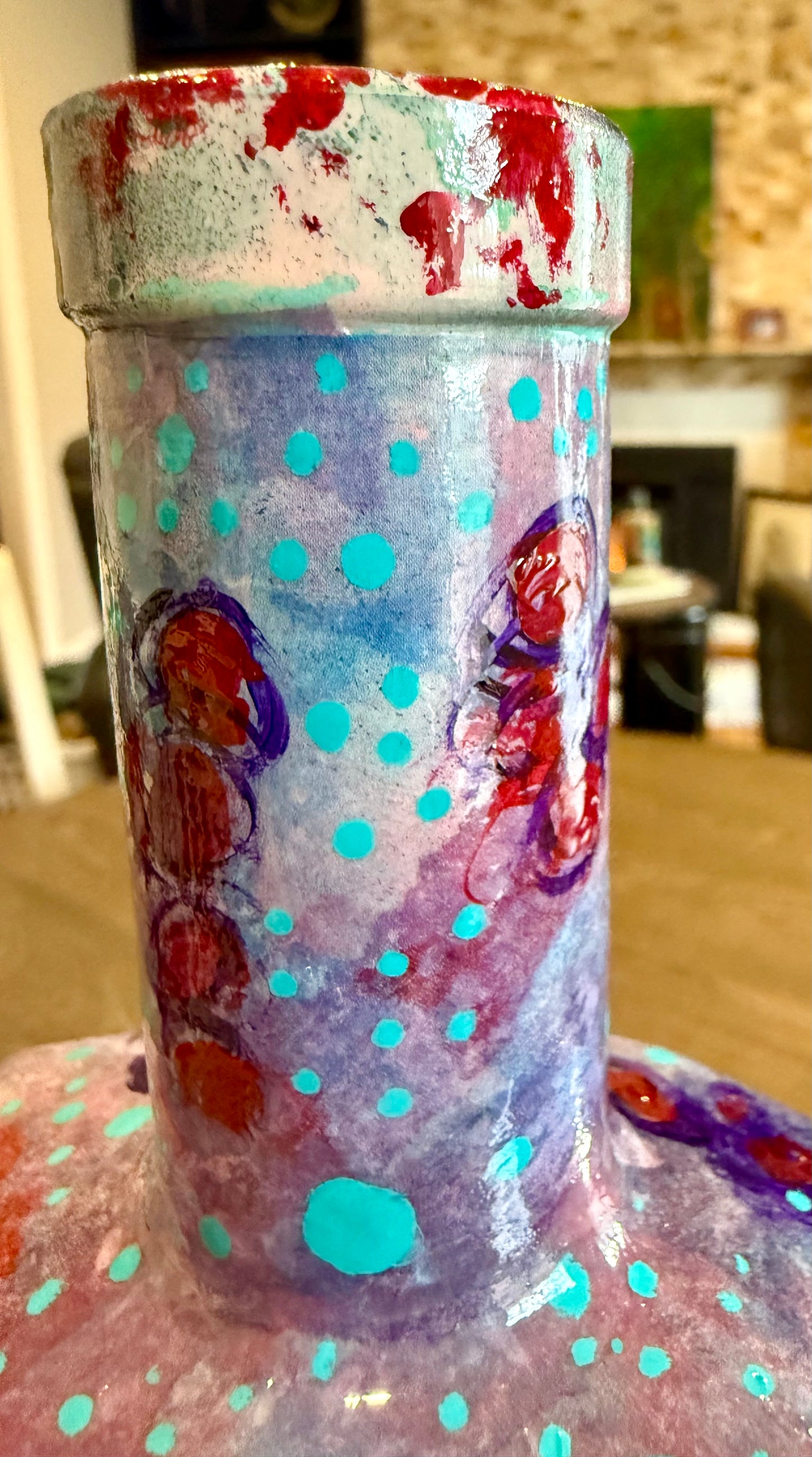 Upcycled abstract colorful flower vase