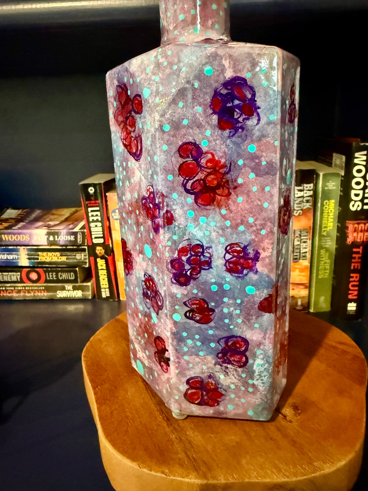 Upcycled abstract colorful flower vase