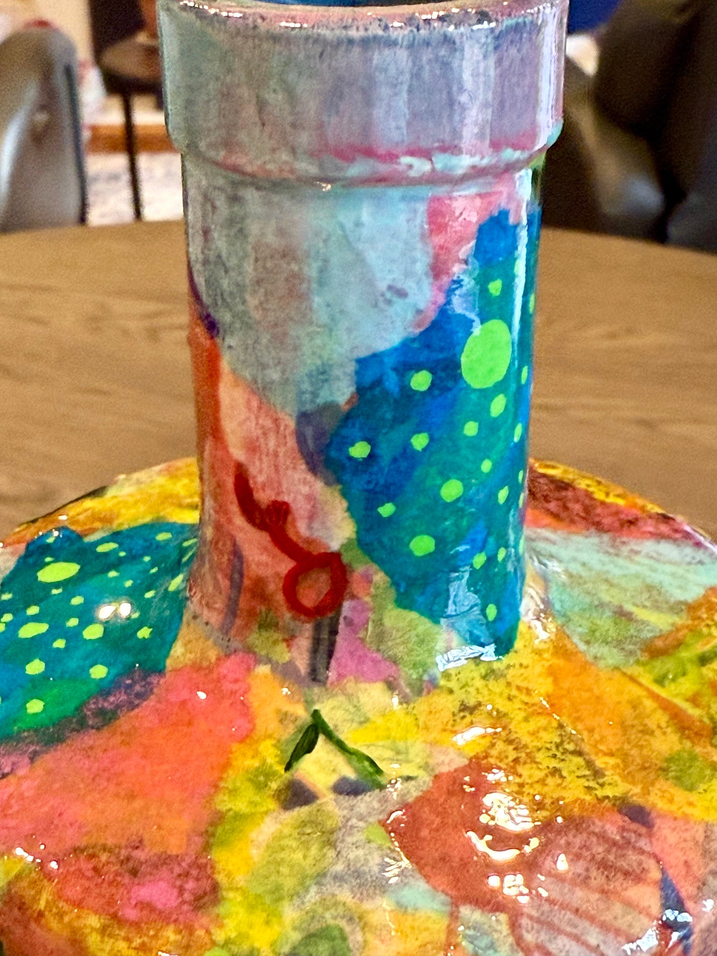 Repurposed liquor bottle maximalist flower vase