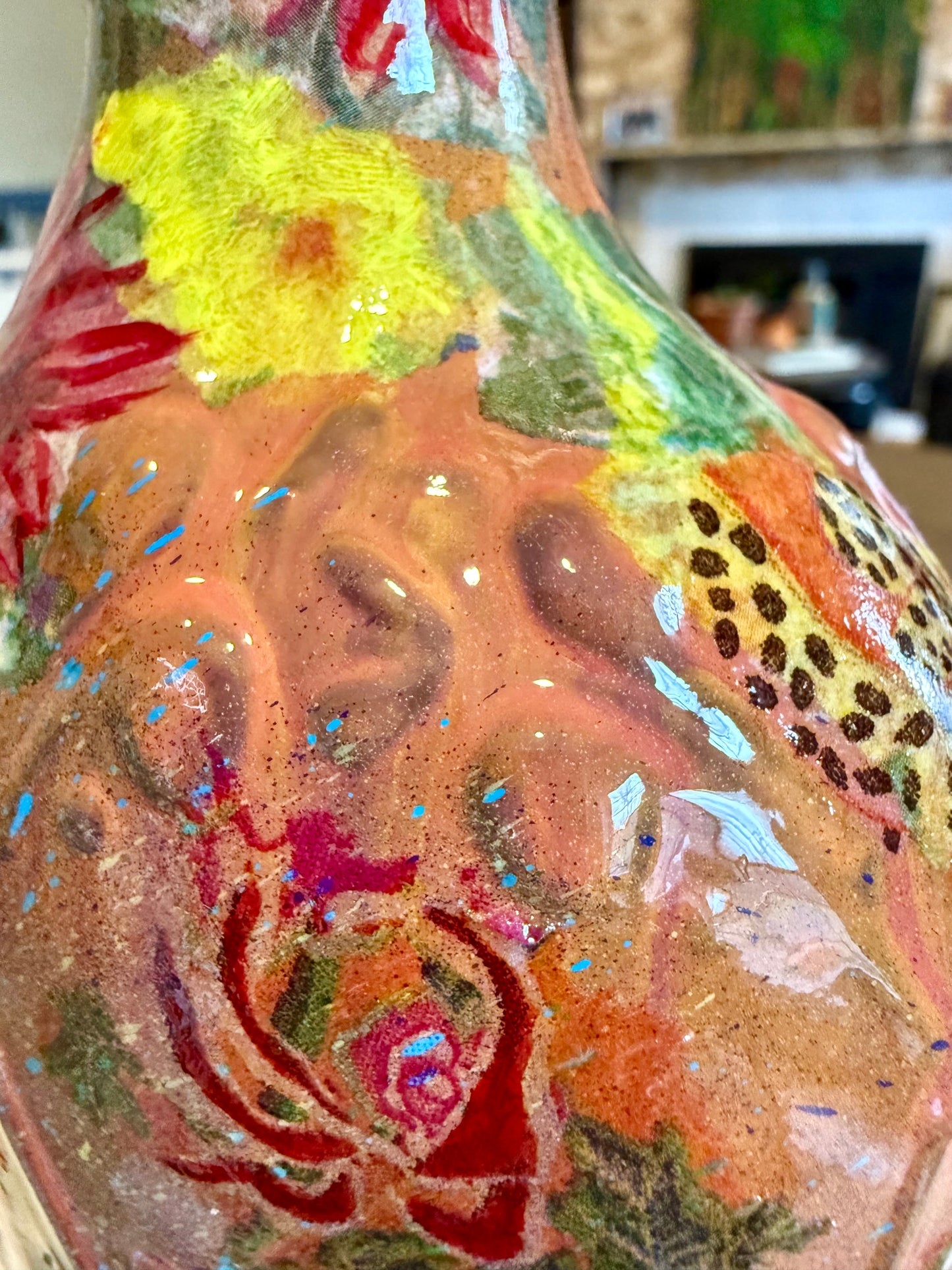 Repurposed ceramic jug flower vase