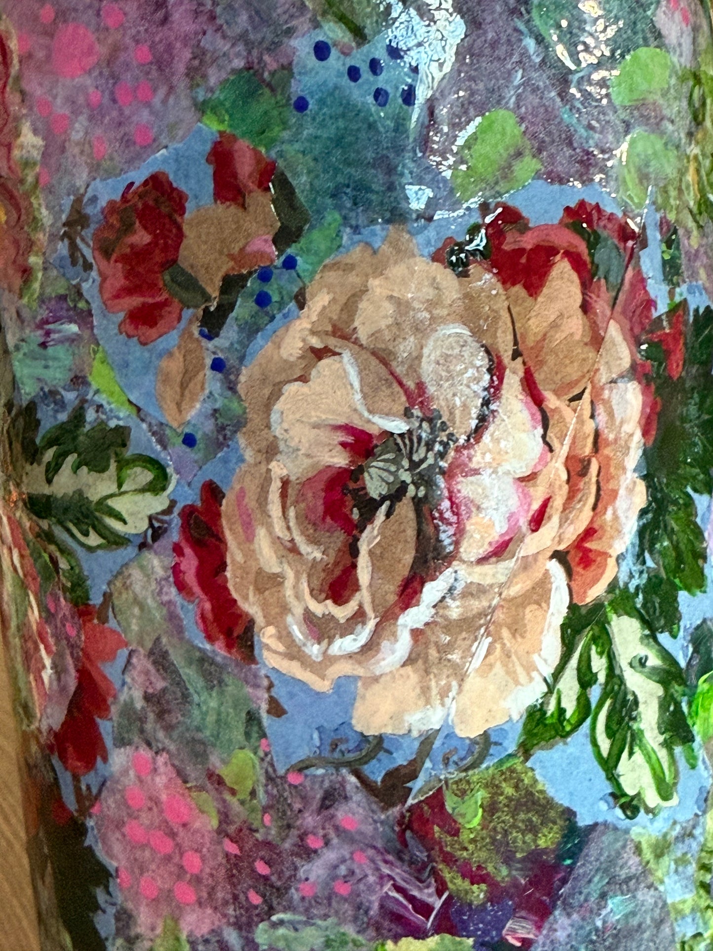 Colorful floral table lamp repurposed upcycled liquor bottle