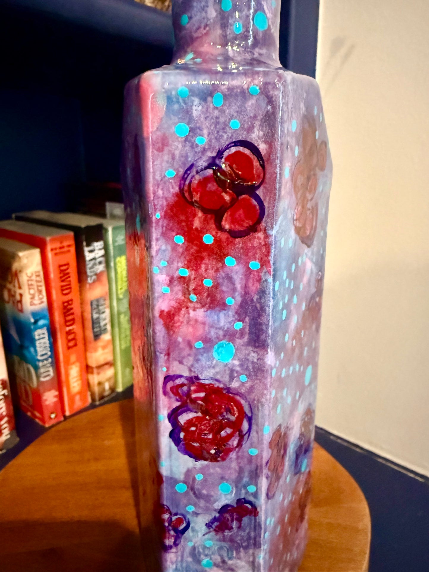 Upcycled abstract colorful flower vase