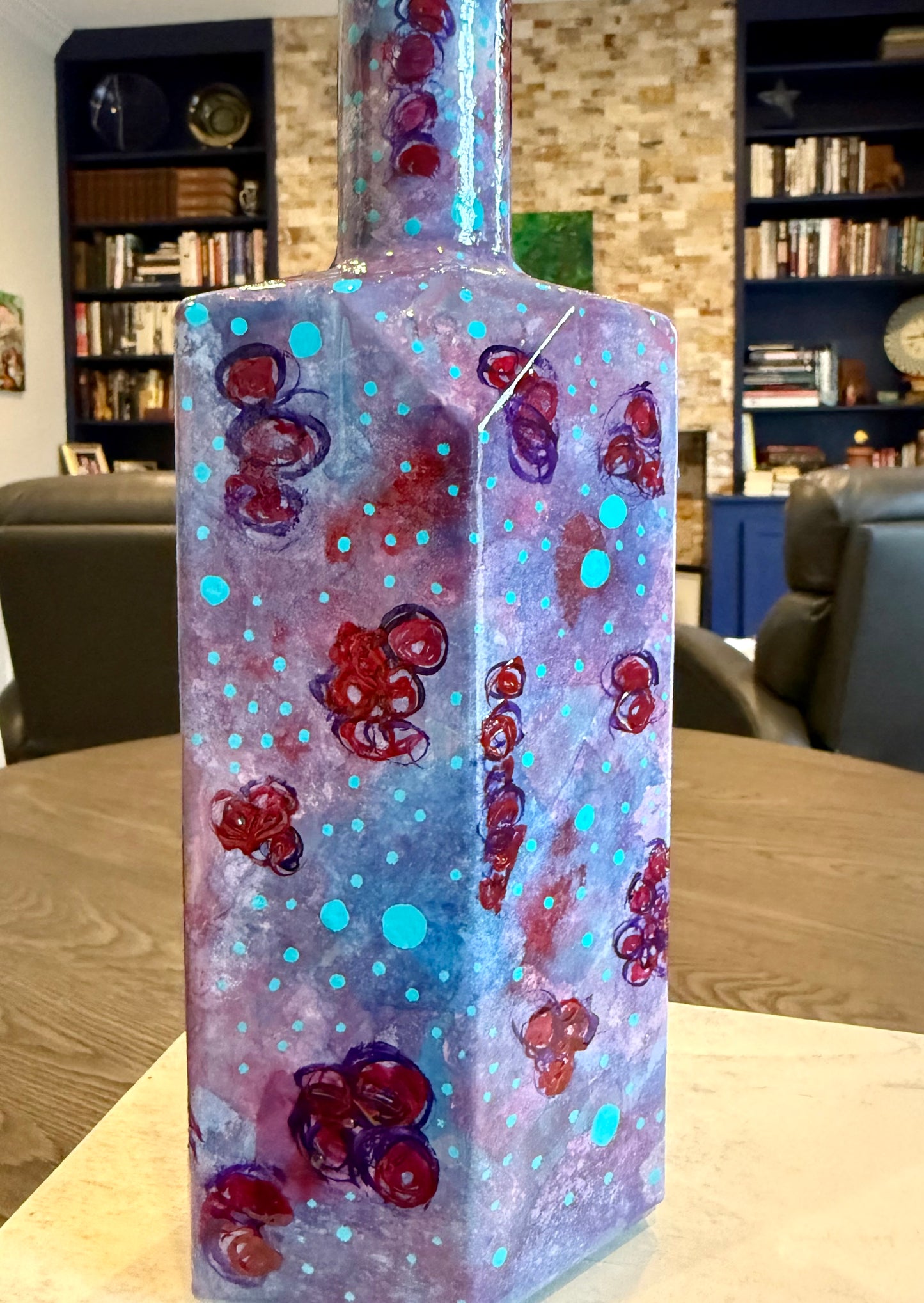 Upcycled abstract colorful flower vase