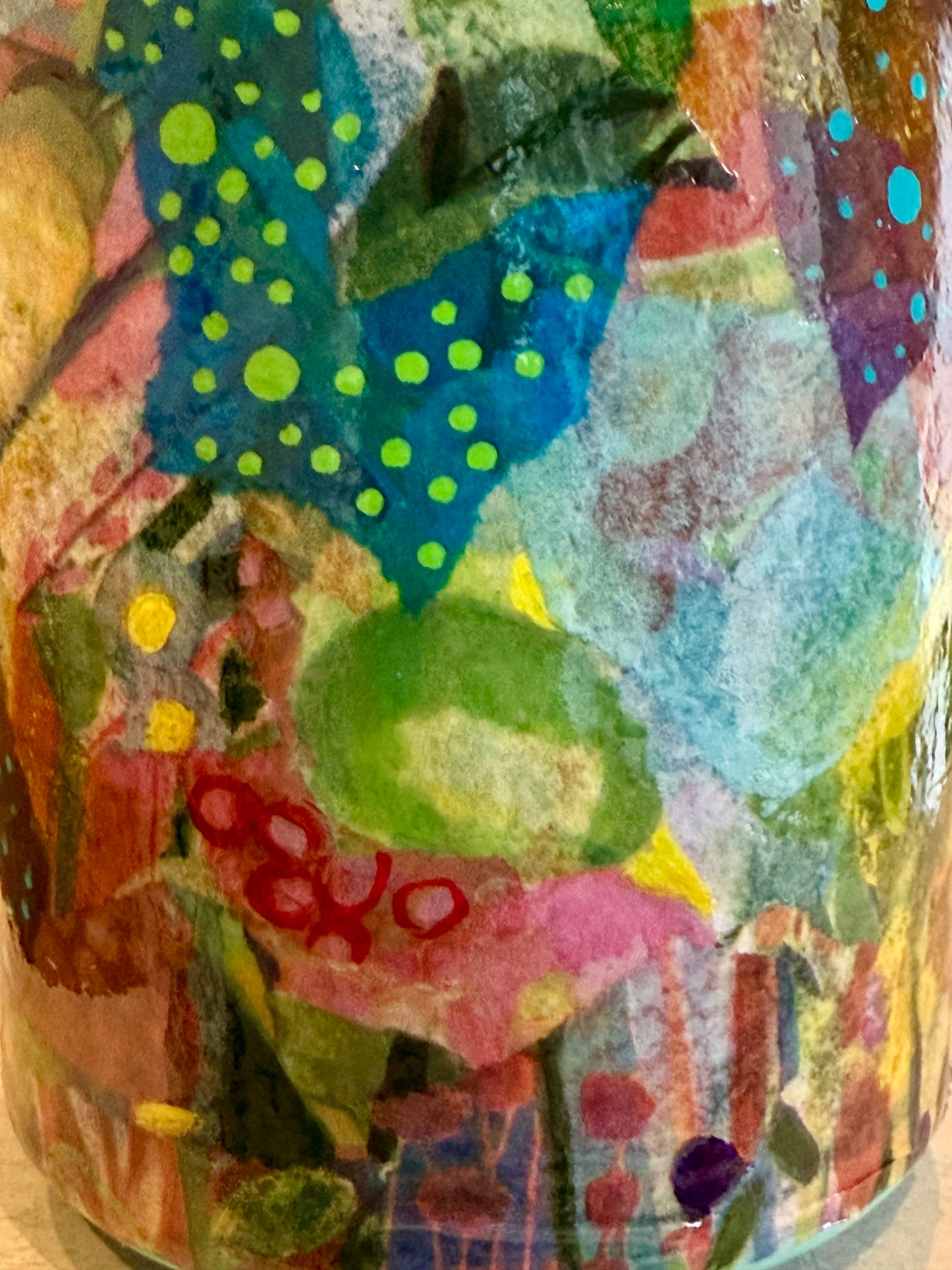 Repurposed liquor bottle maximalist flower vase