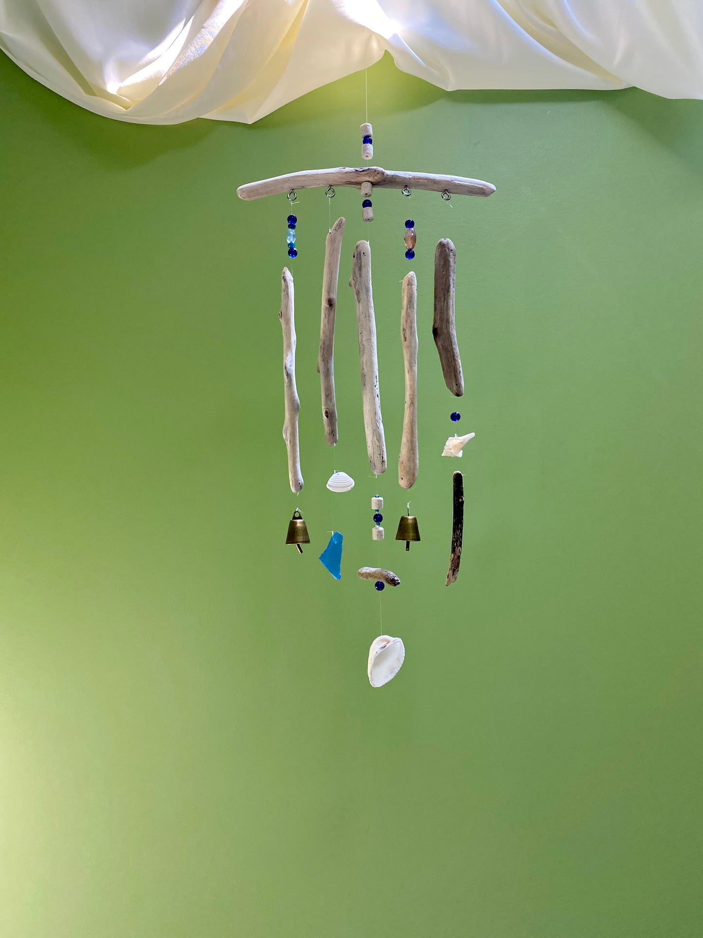 Driftwood Wind Chime Seashells, Sea Glass and Bells