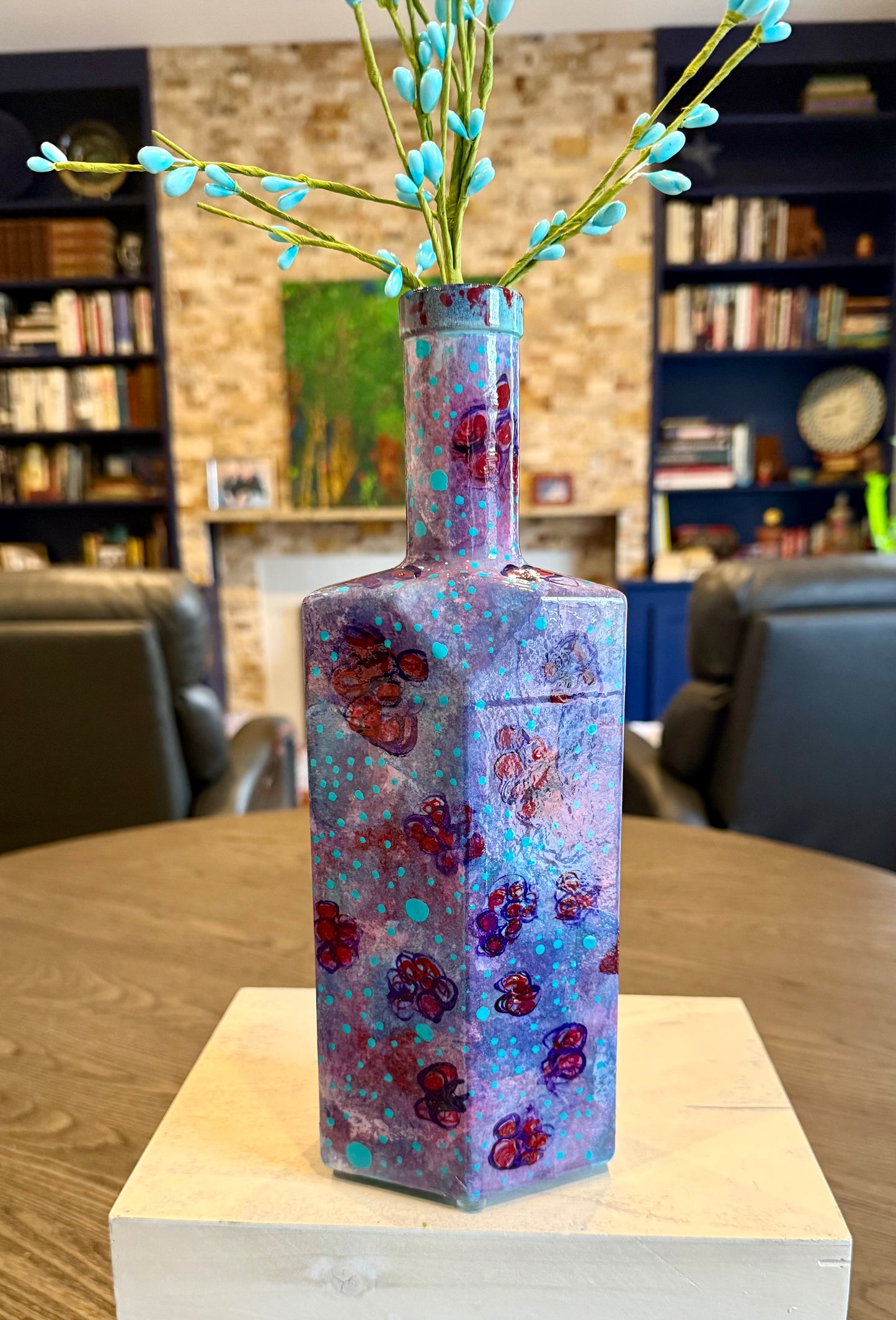 Upcycled abstract colorful flower vase